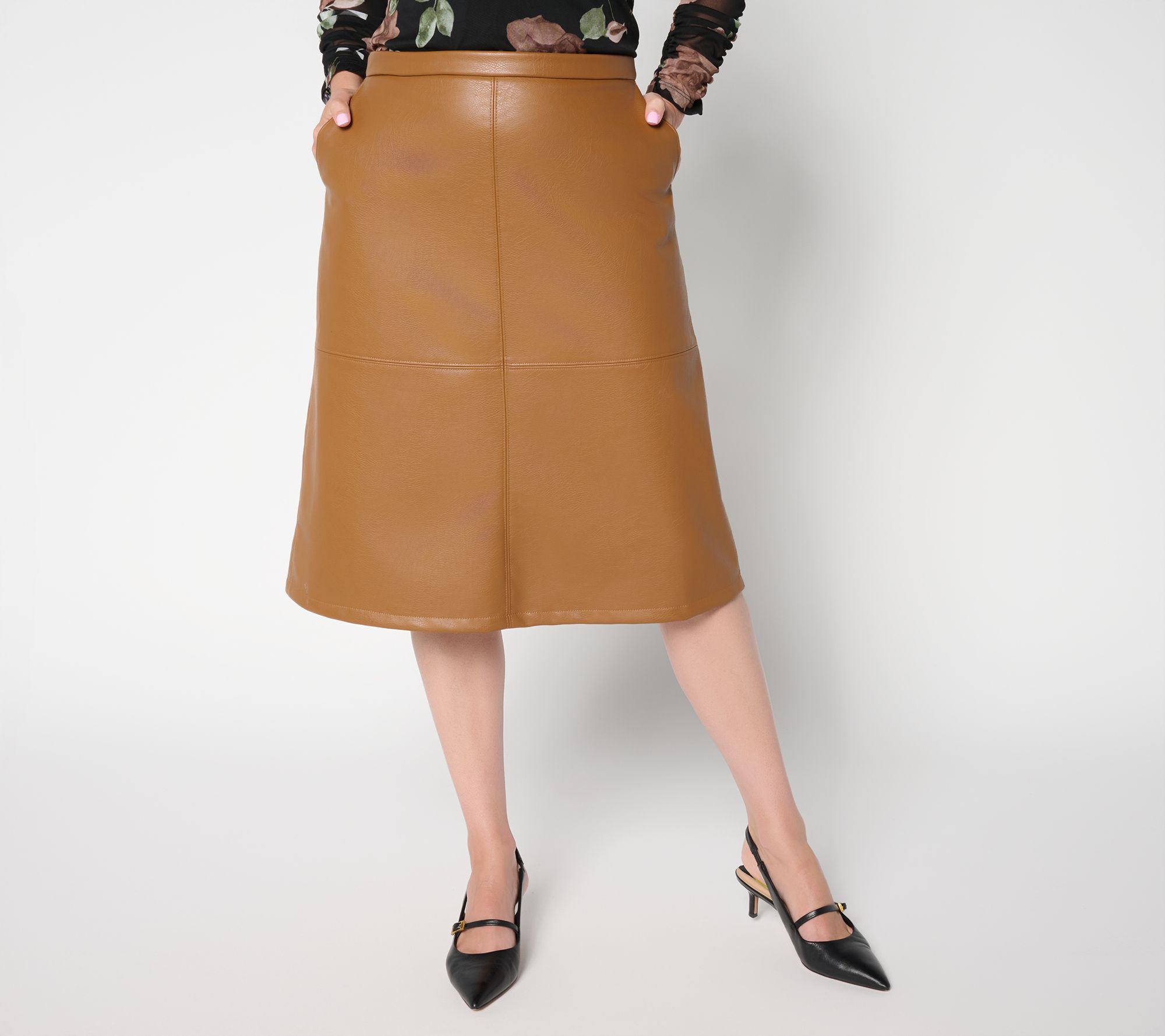 GRAVER Susan Graver Regular Faux Leather A-Line Skirt