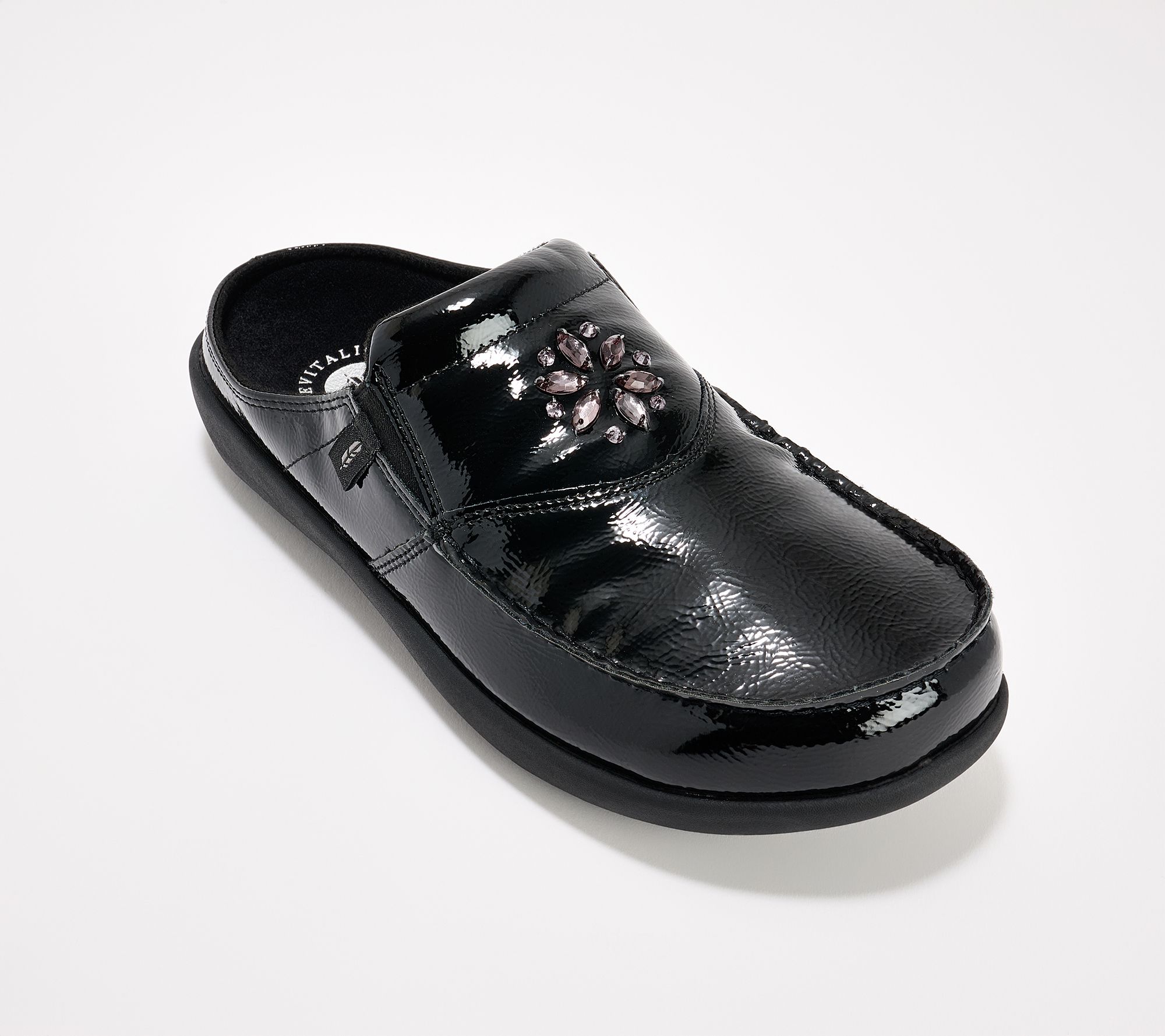 Revitalign Orthotic Patent Embellished Mules - Siesta Glitz