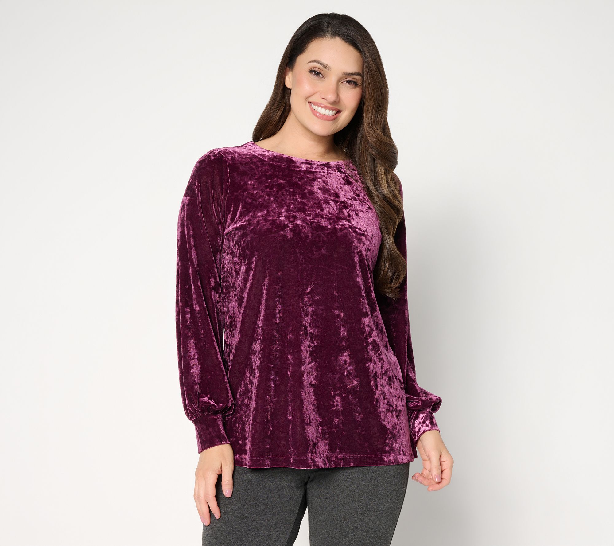  Belle Boho by Kim Gravel Crushed Velvet Blouson Sleeve Top