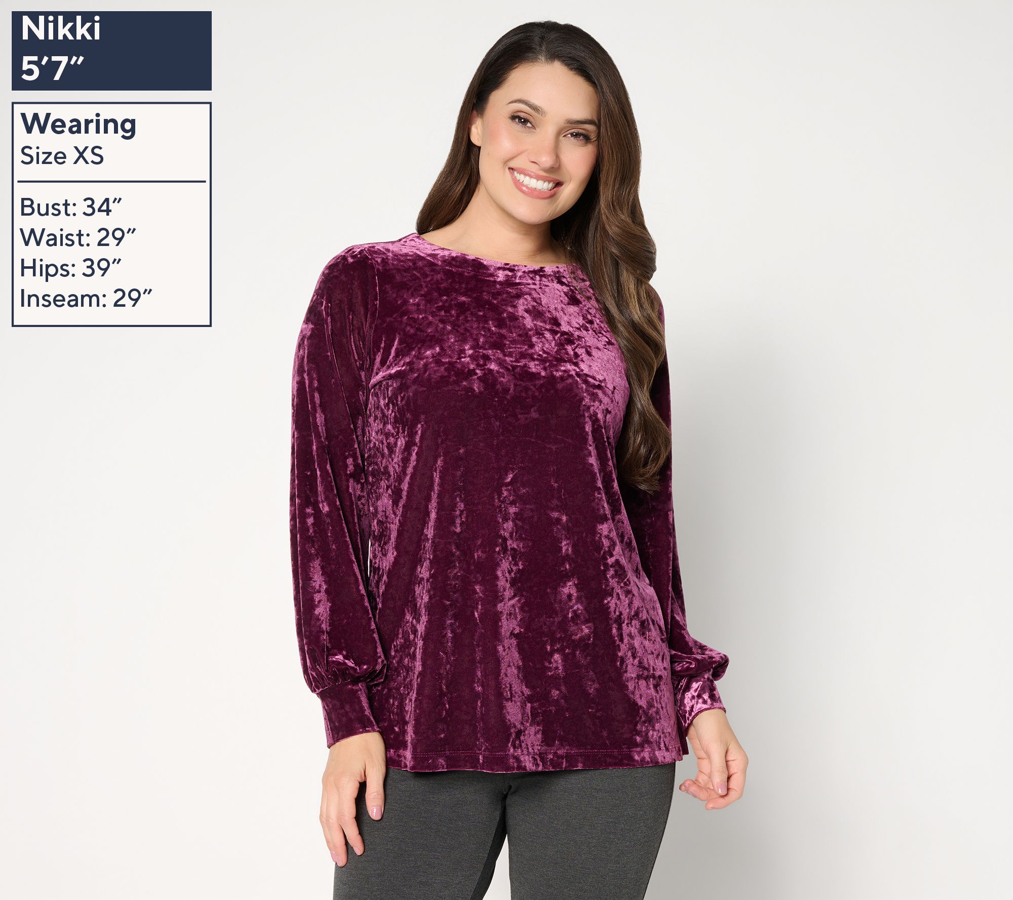 Belle Boho by Kim Gravel Crushed Velvet Blouson Sleeve Top