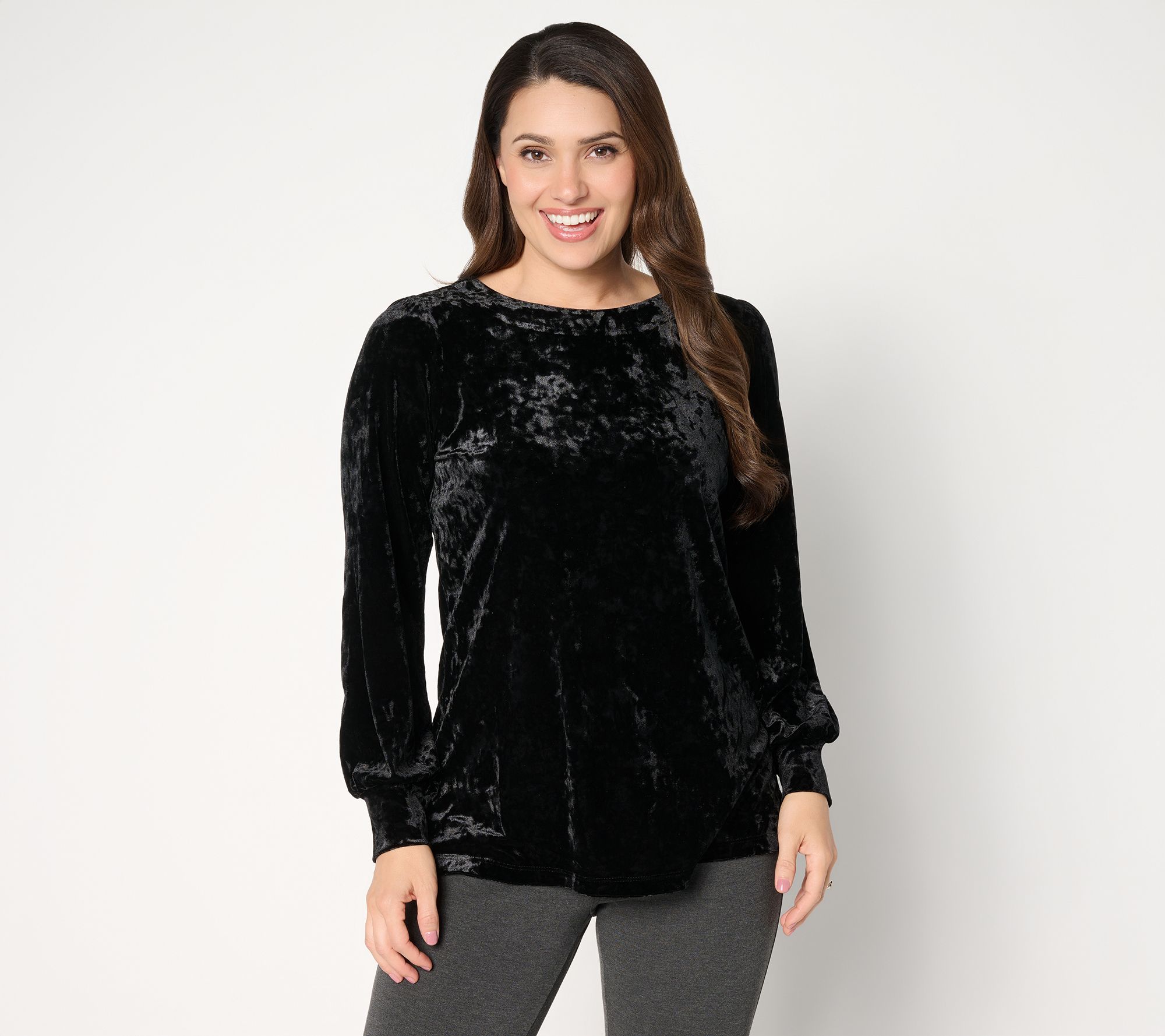 Belle Boho by Kim Gravel Crushed Velvet Blouson Sleeve Top