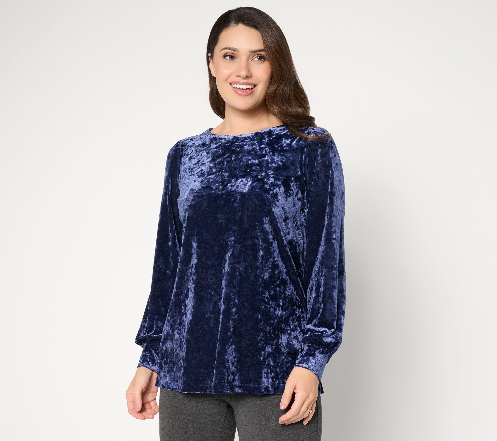 Belle Boho by Kim Gravel Crushed Velvet Blouson Sleeve Top