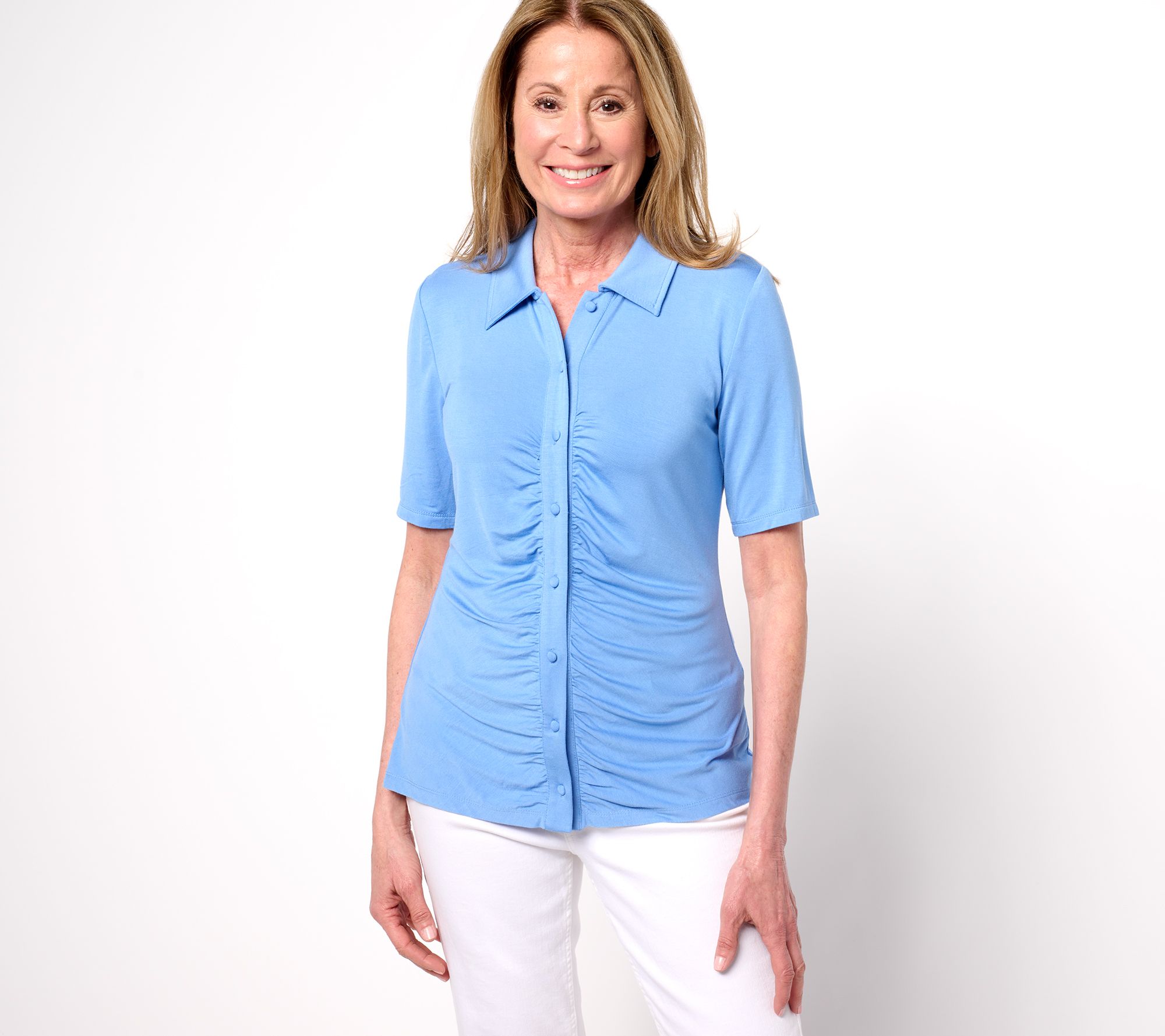 "As Is" Dennis Basso Button Front Shirt with Shirring