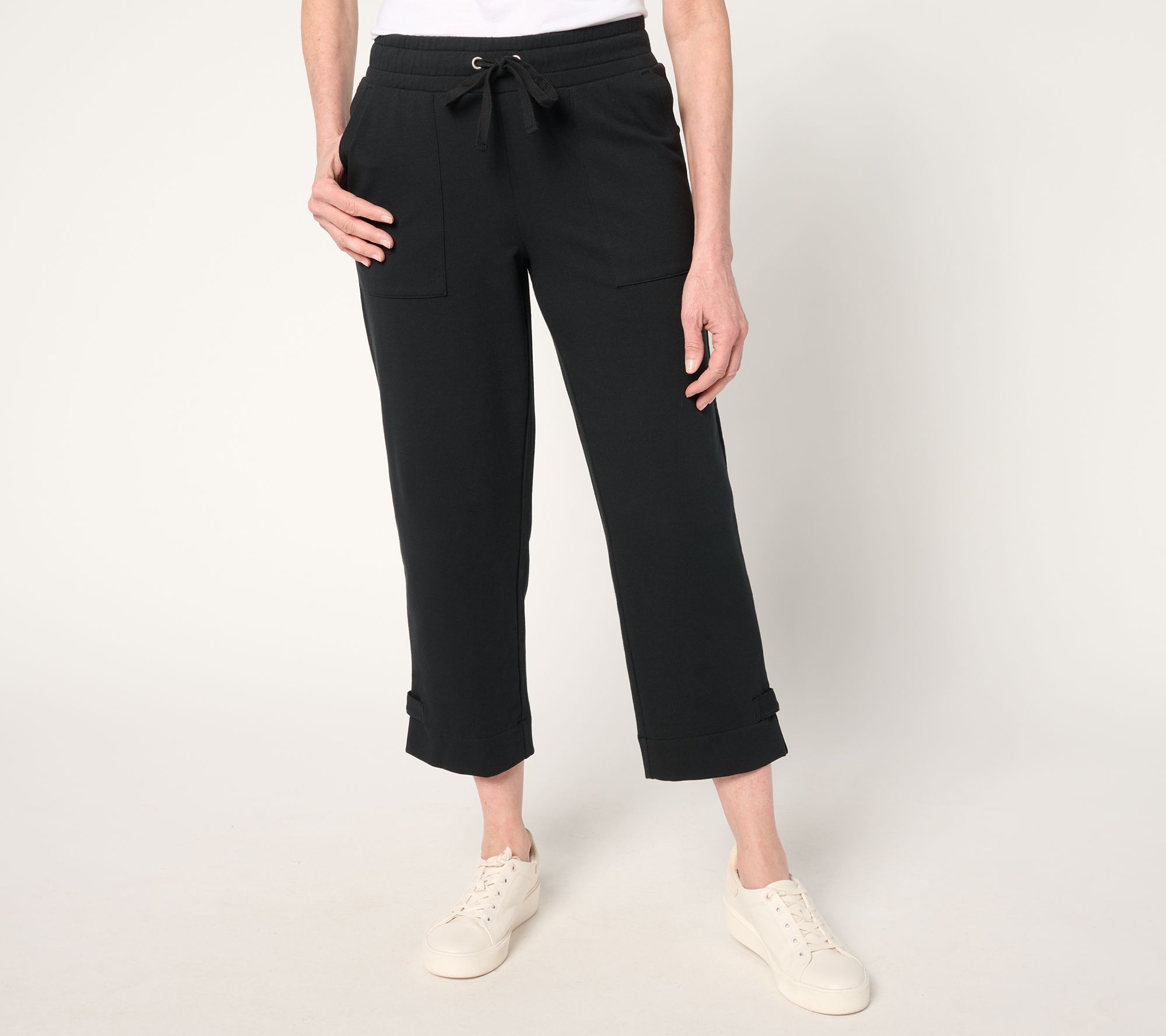 "As Is" Sport Savvy Petite French Terry Capri Pant with Button Tab Hem