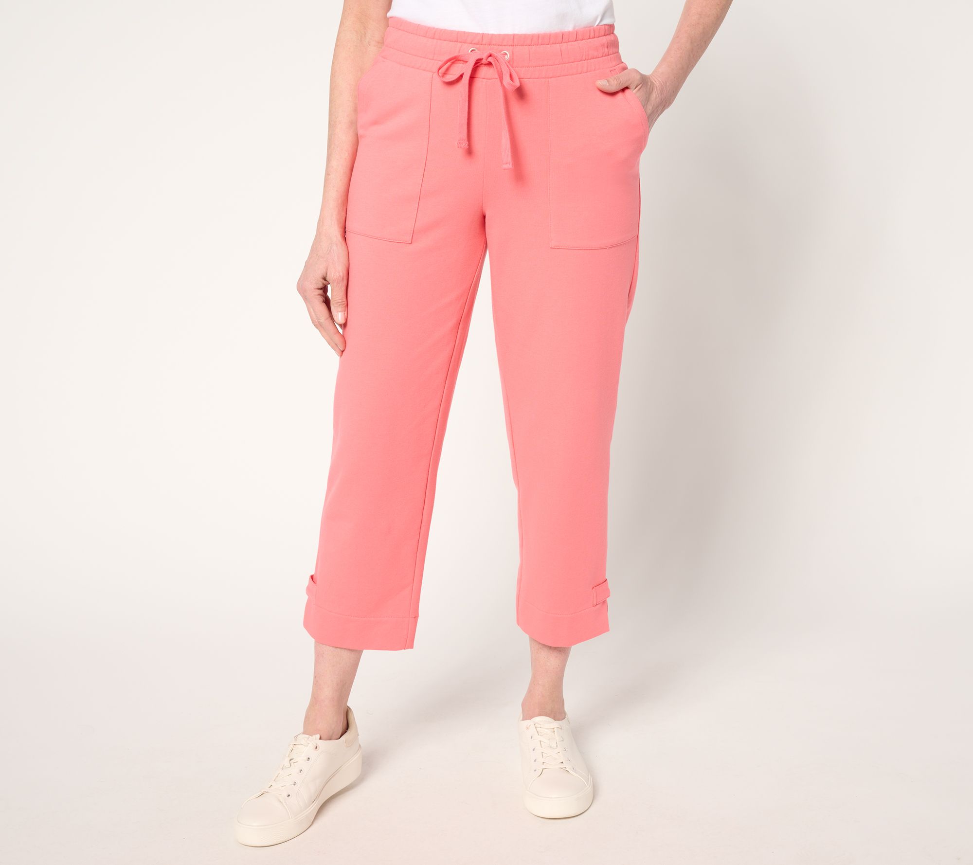 "As Is" Sport Savvy Petite French Terry Capri Pant with Button Tab Hem