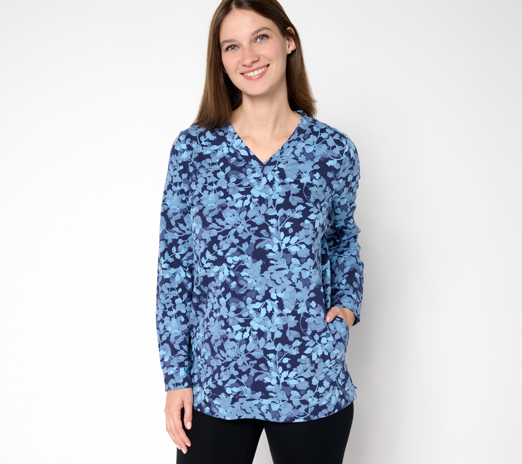 "As Is" Denim & Co. Active Pet French Terry Long Sleeve Tunic
