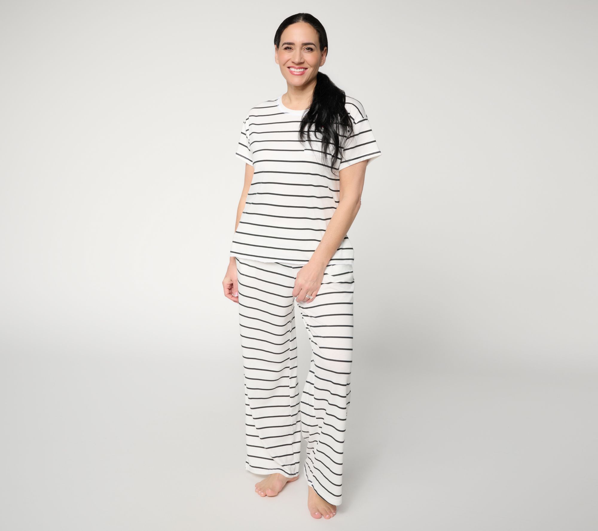 MUK LUKS Cotton Jersey Blend Pocket Tee with Embroidery Set