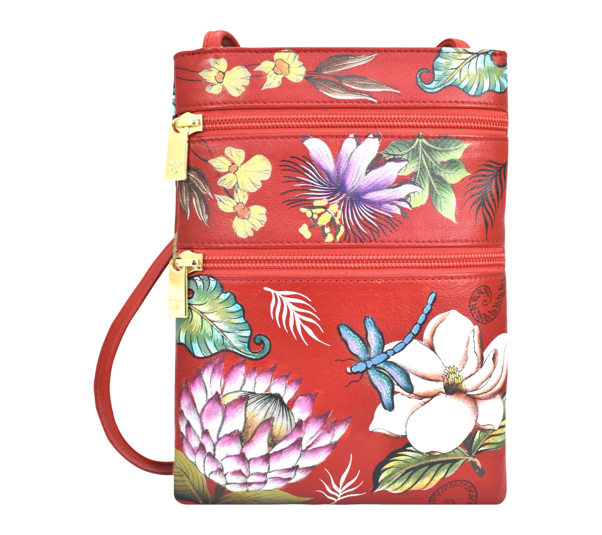 Anuschka Painte d Leather Mini Double Zip Trav el Crossbody