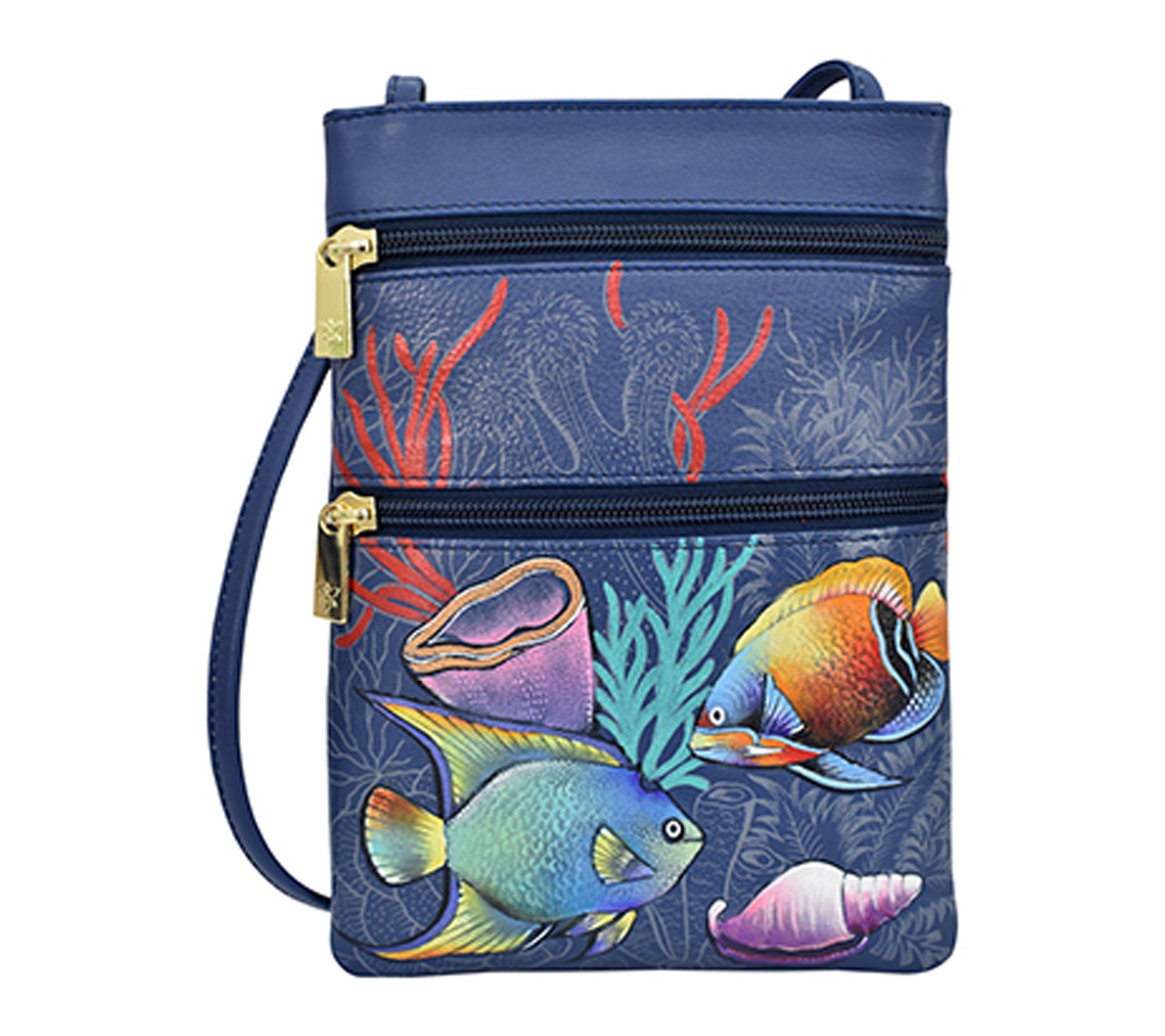 Anuschka Painte d Leather Mini Double Zip Trav el Crossbody