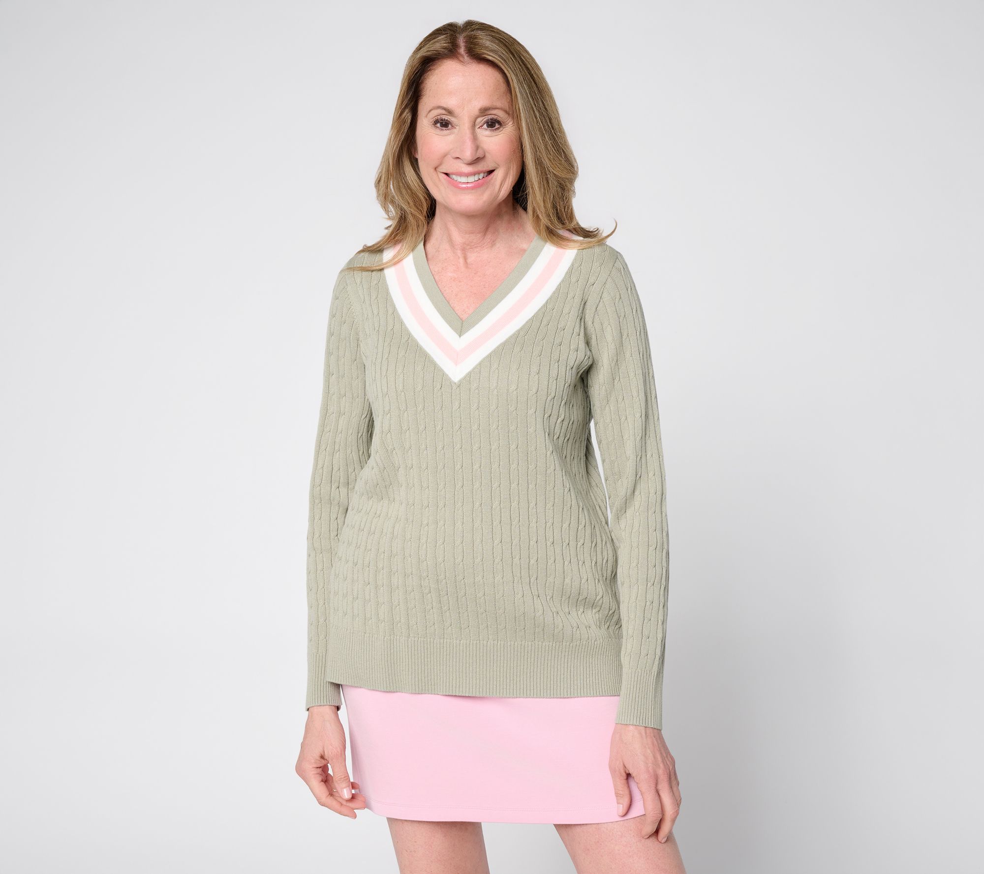 Belle by Kim Gravel Palm Beach Preppy V-Neck Sweater