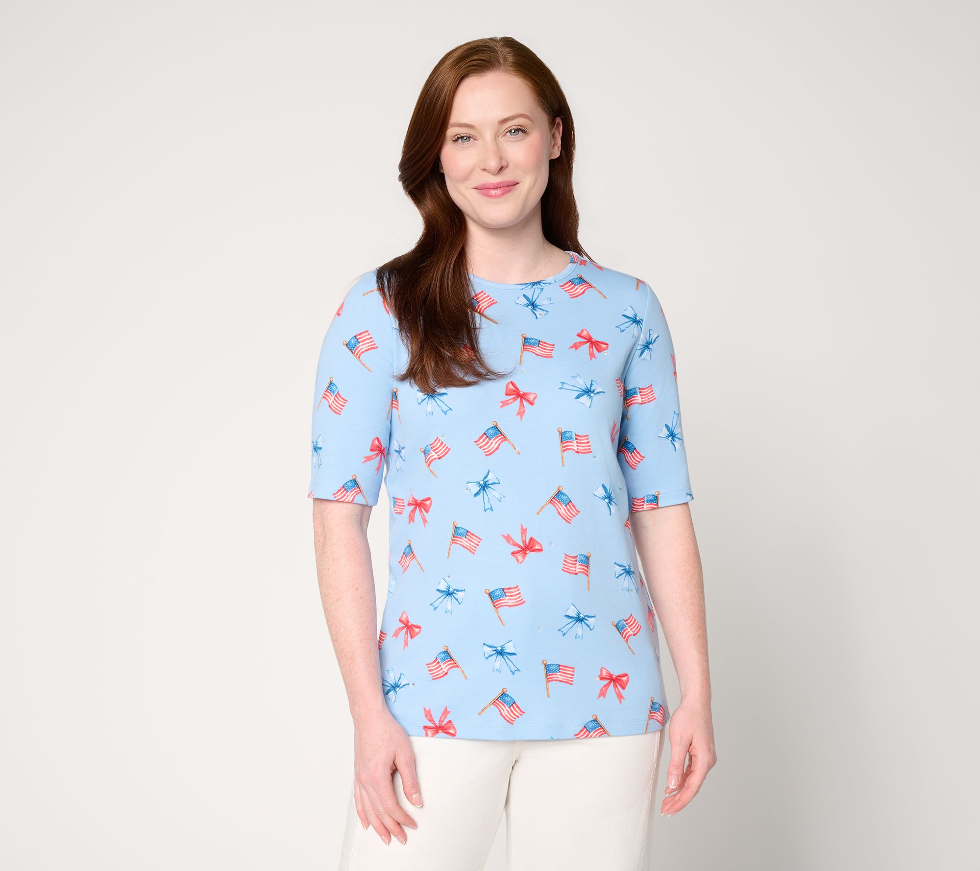 Quacker Factory God Bless America Printed Elbow Sleeve Top