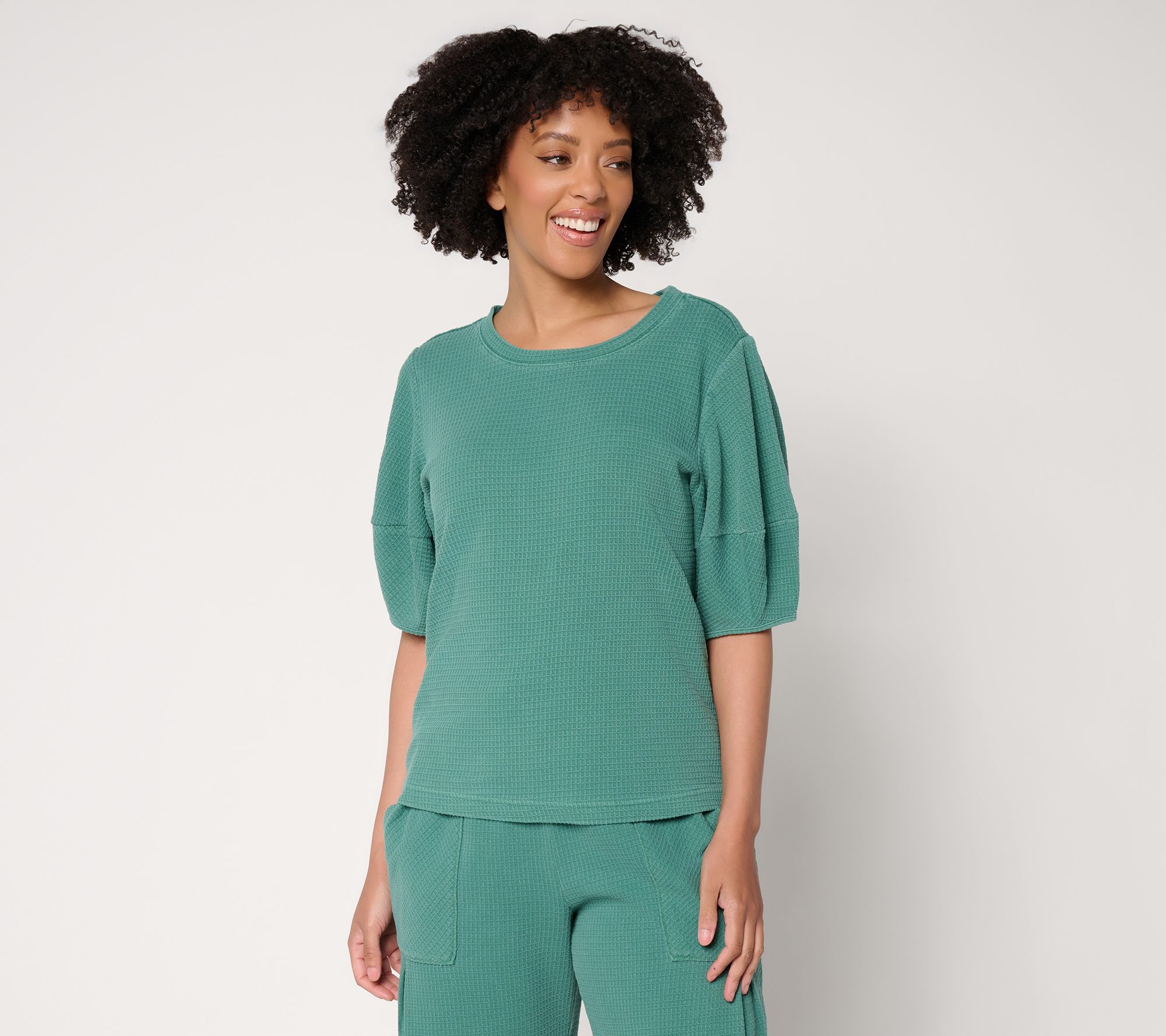 AnyBody Washed Waffle Barrel Sleeve Top