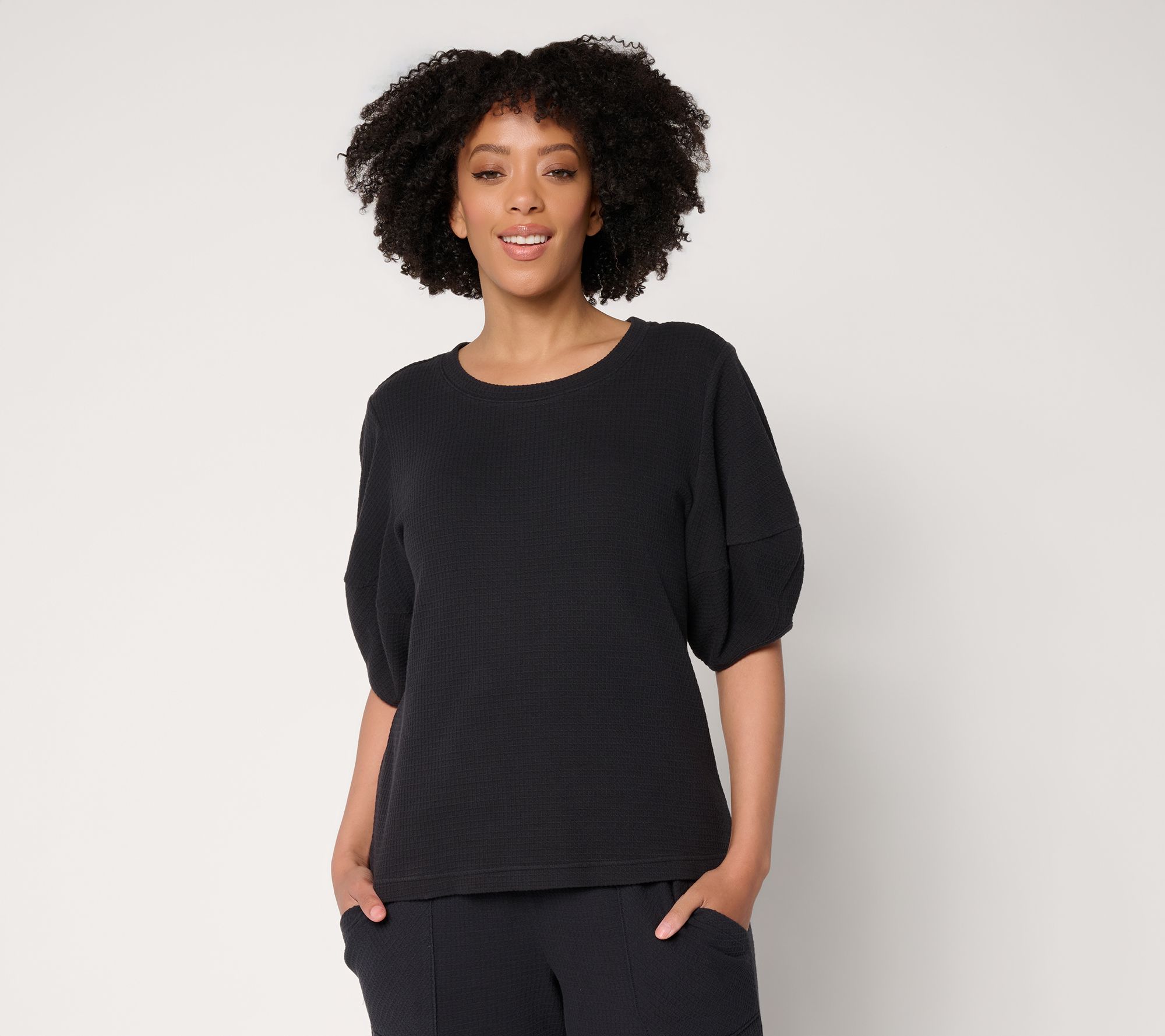 AnyBody Washed Waffle Barrel Sleeve Top