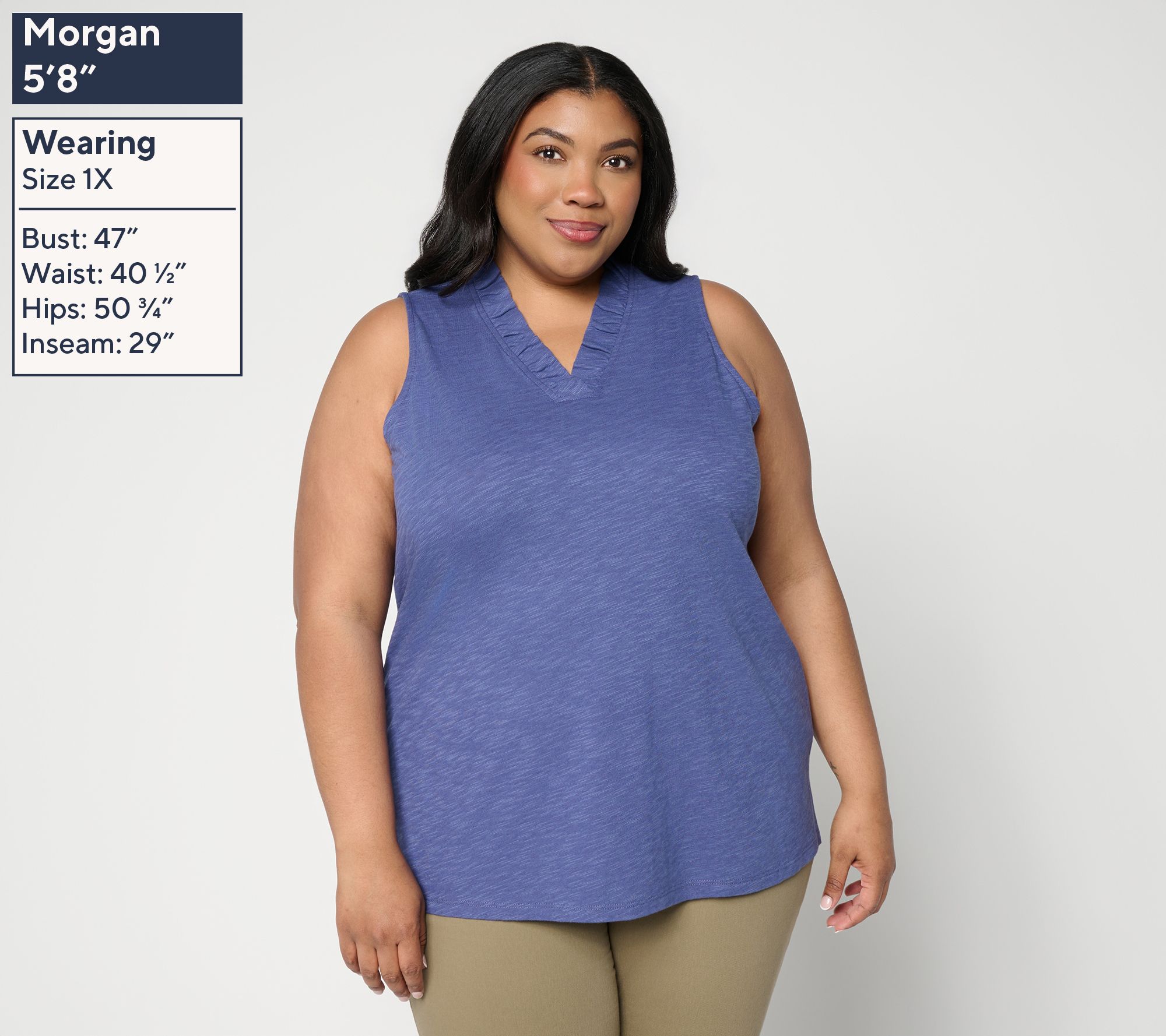 Denim & Co. Linen Slub V-Neck Sleeveless Top w/ Ruffle Trim - QVC.com