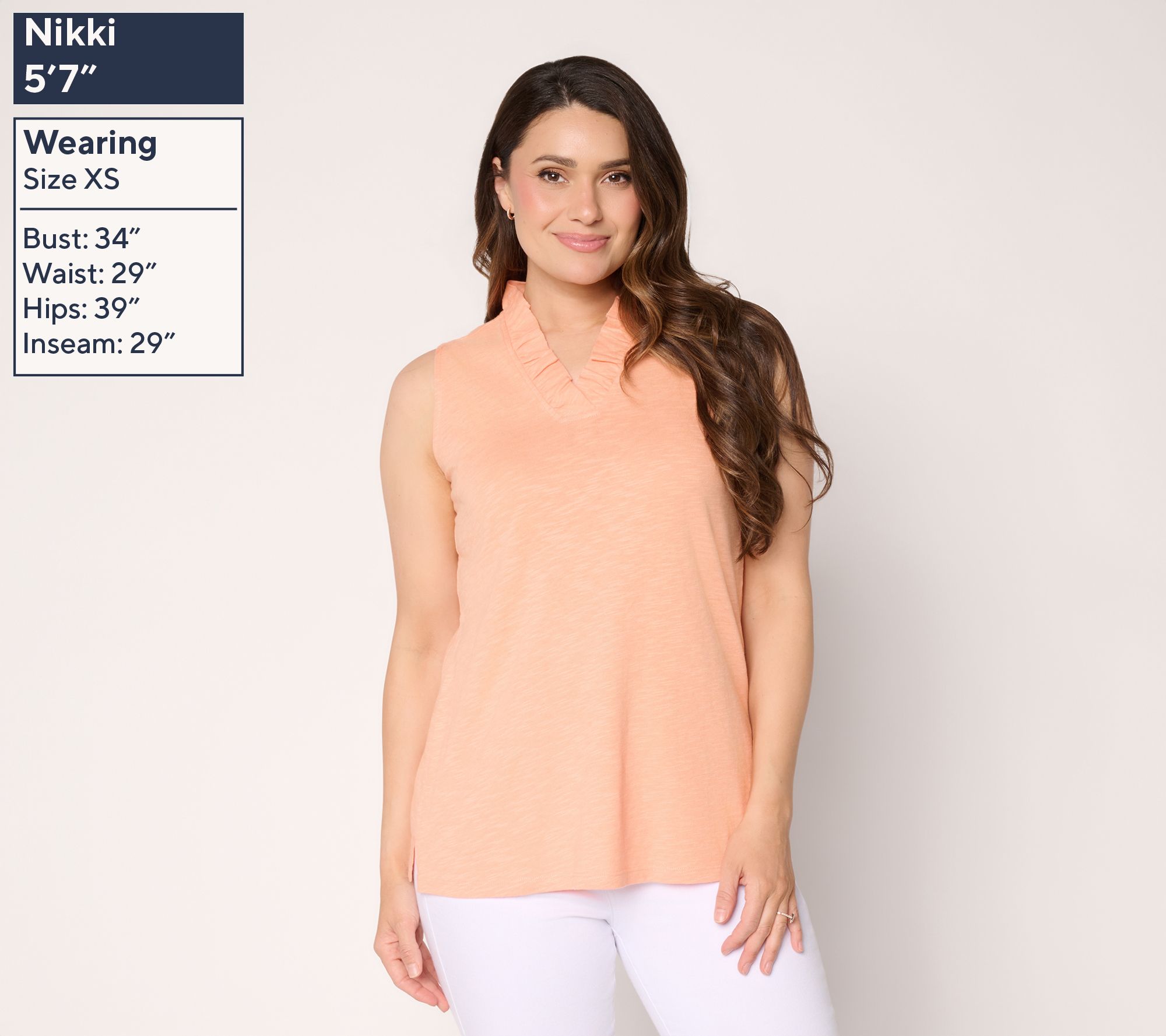 Denim & Co. Linen Slub V-Neck Sleeveless Top w/ Ruffle Trim - QVC.com