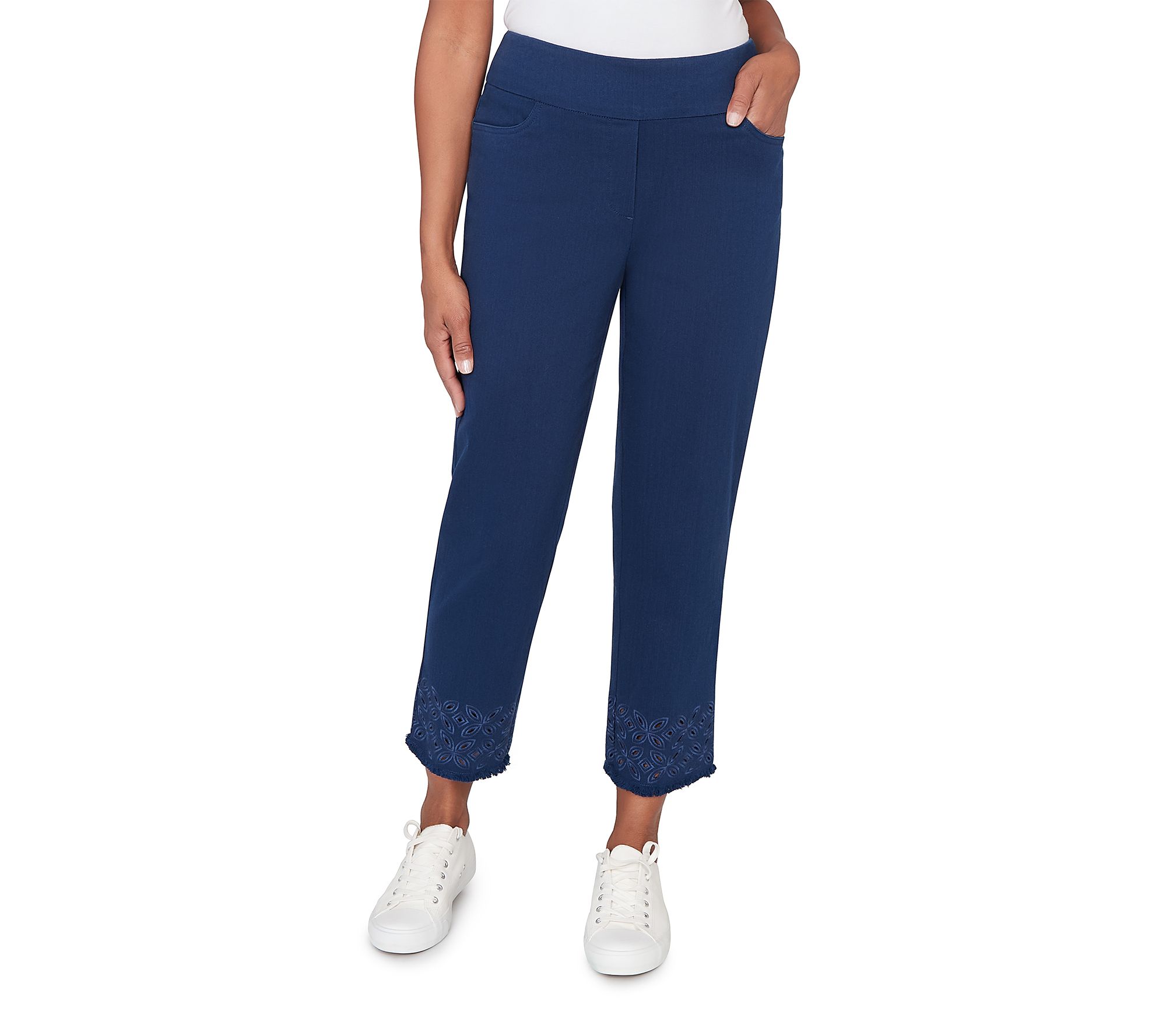 Alfred Dunner Petite Geo Embroidered Stretch Denim Ankle Pants