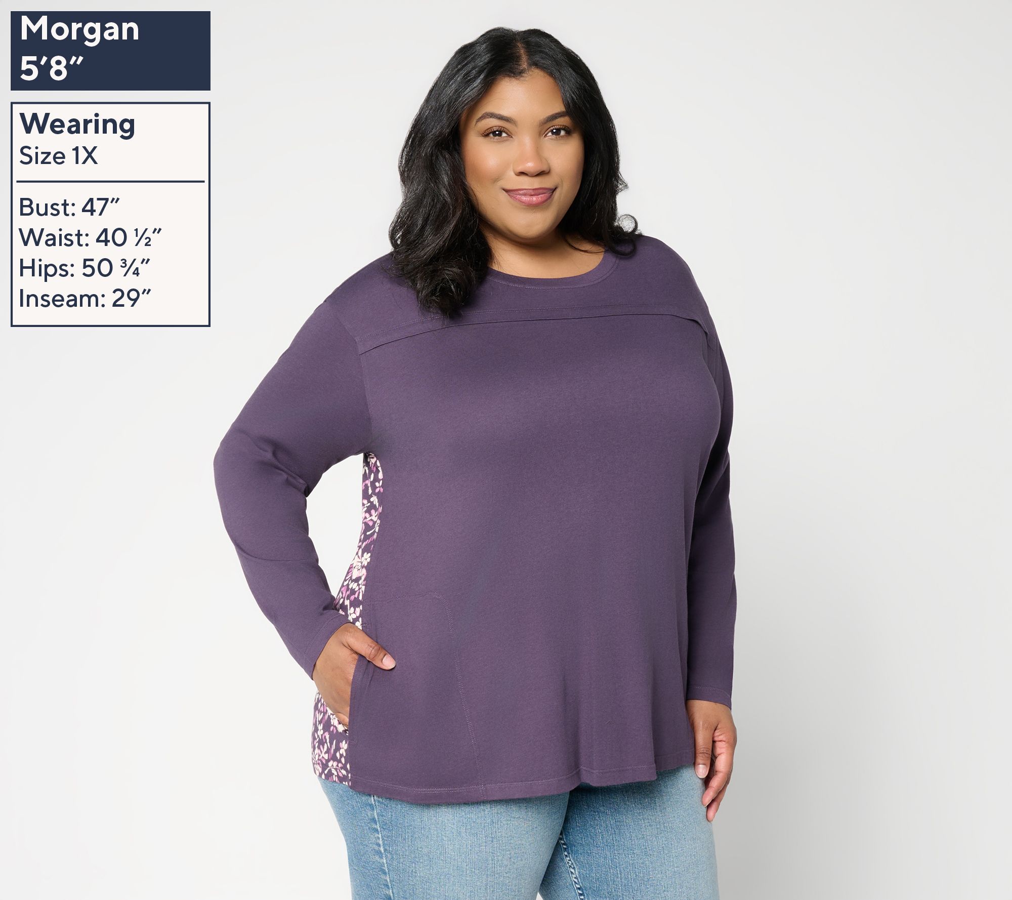 LOGO by Lori Goldstein Cotton L/S Top w/ Print Back | QVC