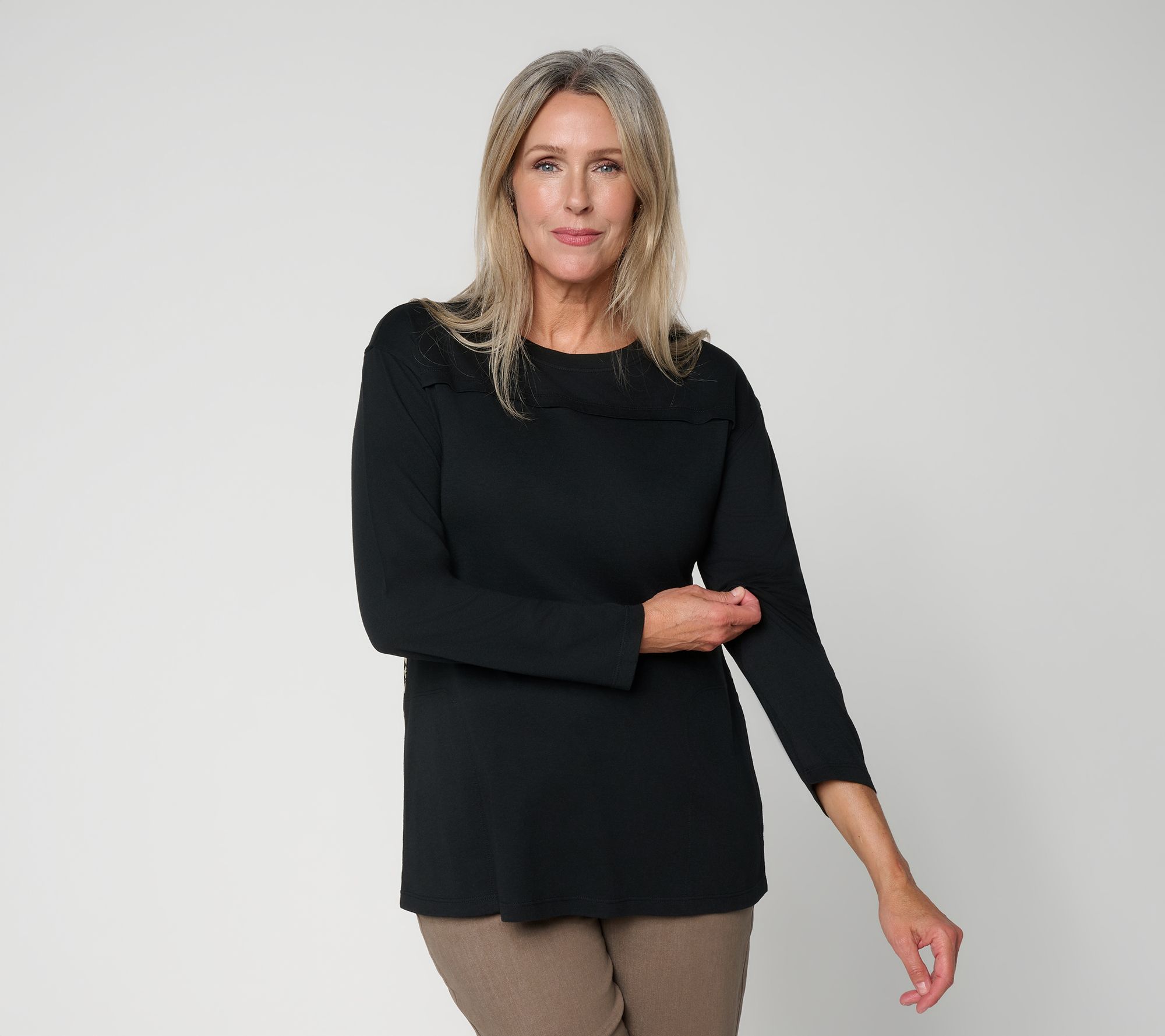 LOGO by Lori Goldstein Long Sleeve Top with Print Back