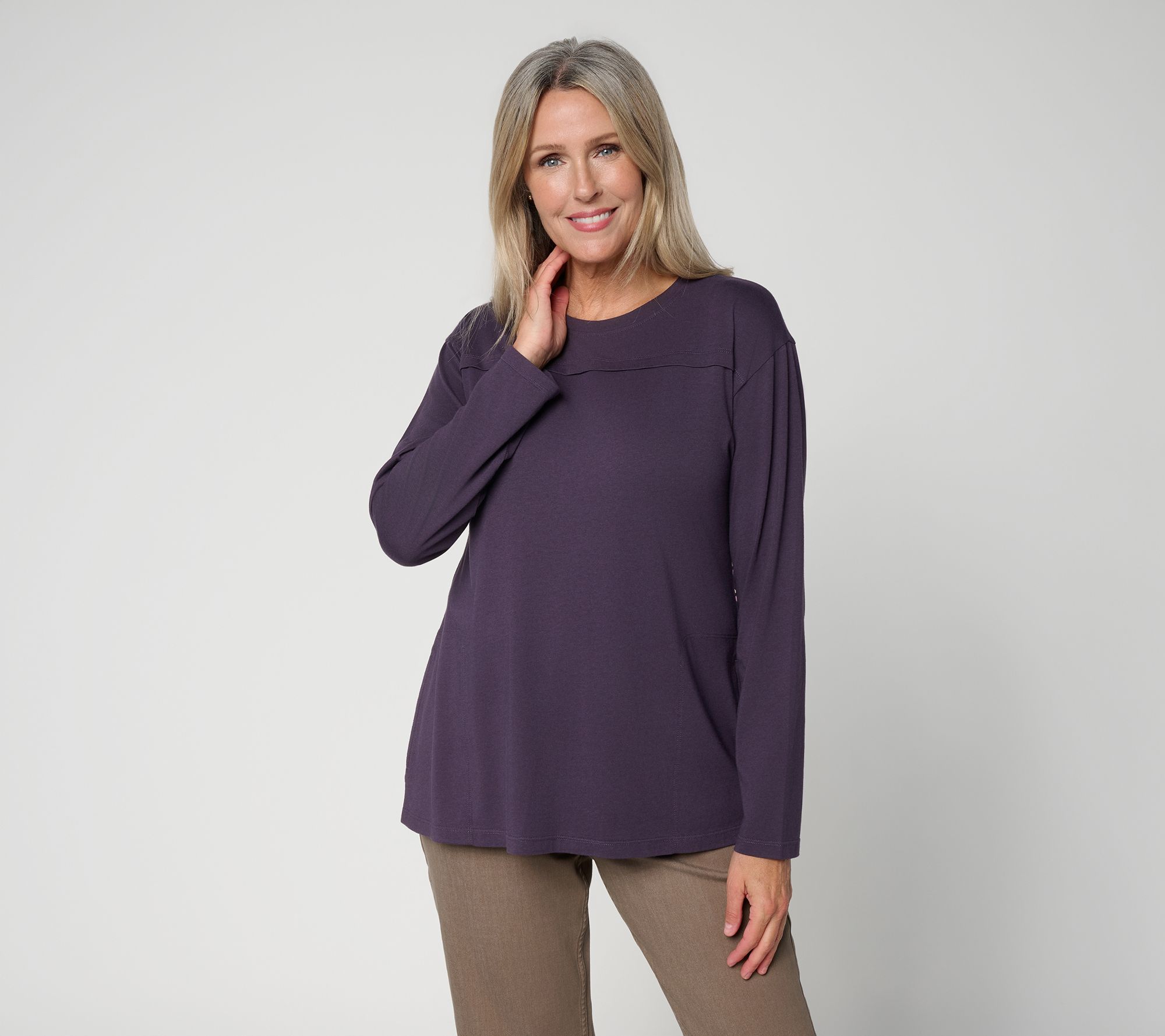 LOGO by Lori Goldstein Long Sleeve Top with Print Back