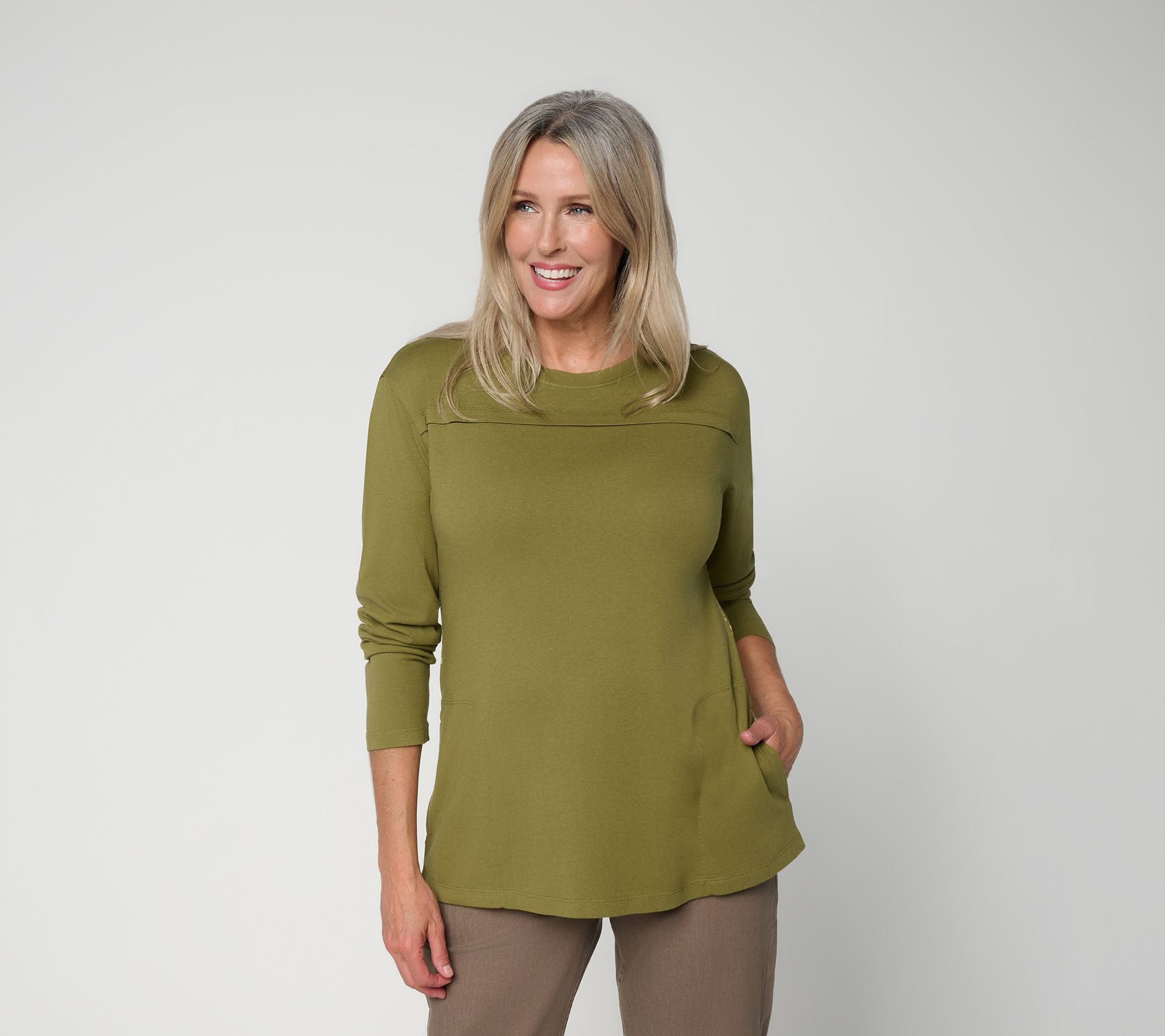 LOGO by Lori Goldstein Long Sleeve Top with Print Back