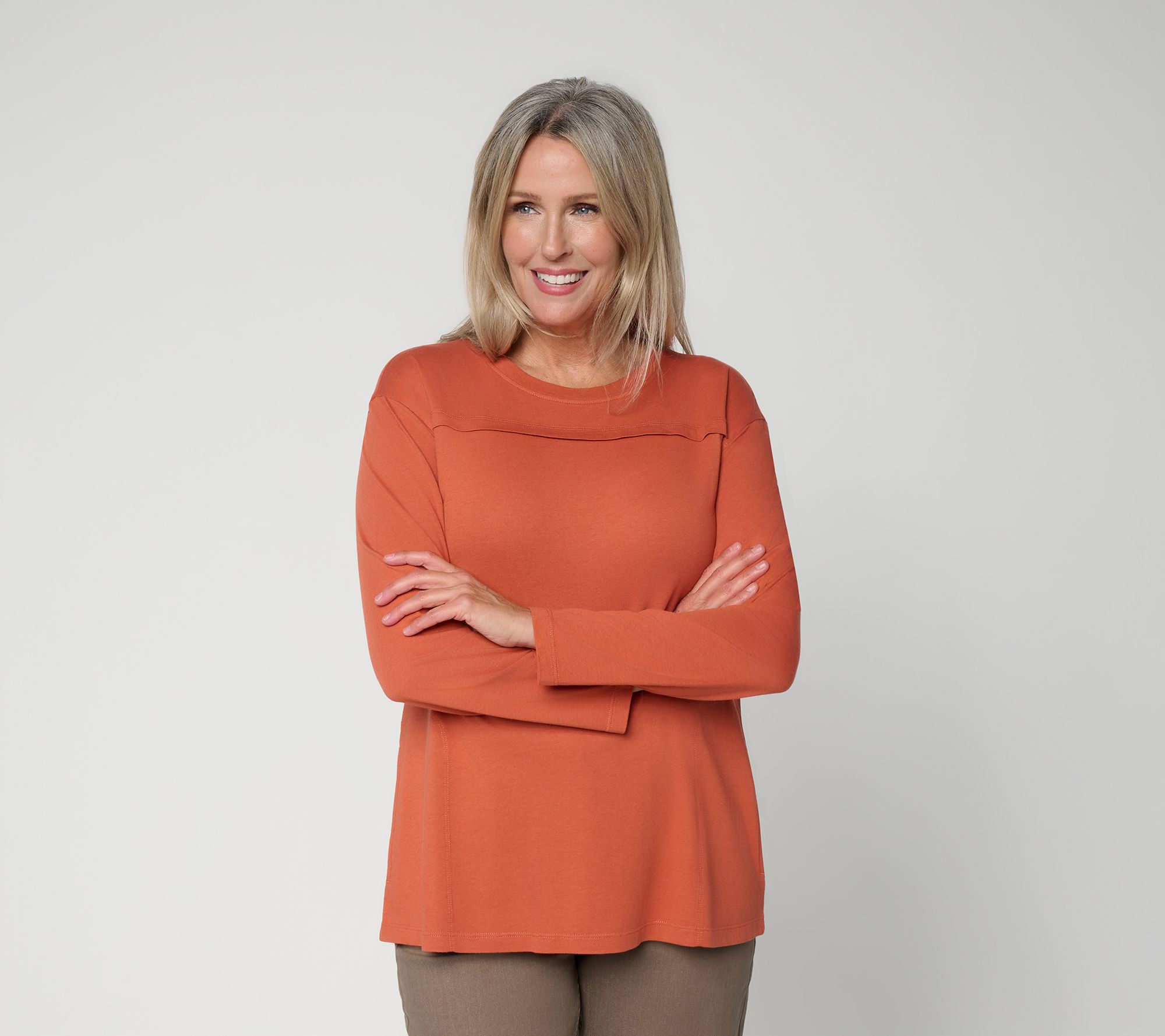 LOGO by Lori Goldstein Long Sleeve Top with Print Back