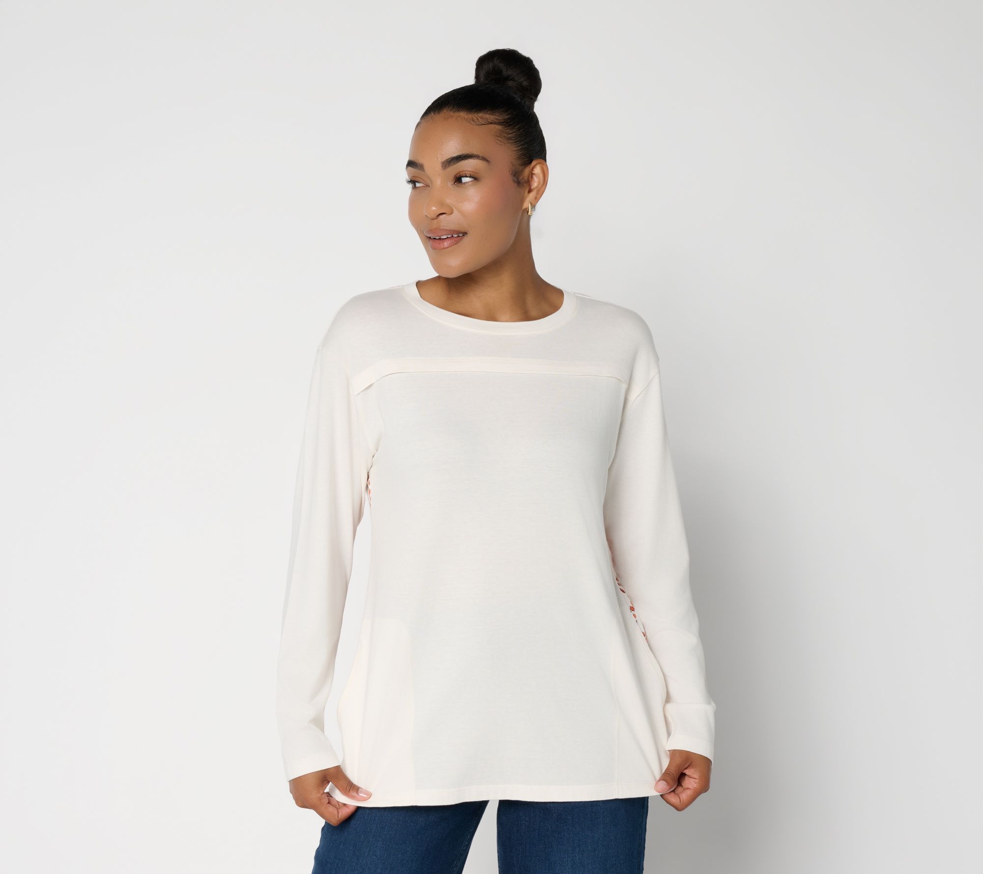 LOGO by Lori Goldstein Long Sleeve Top with Print Back