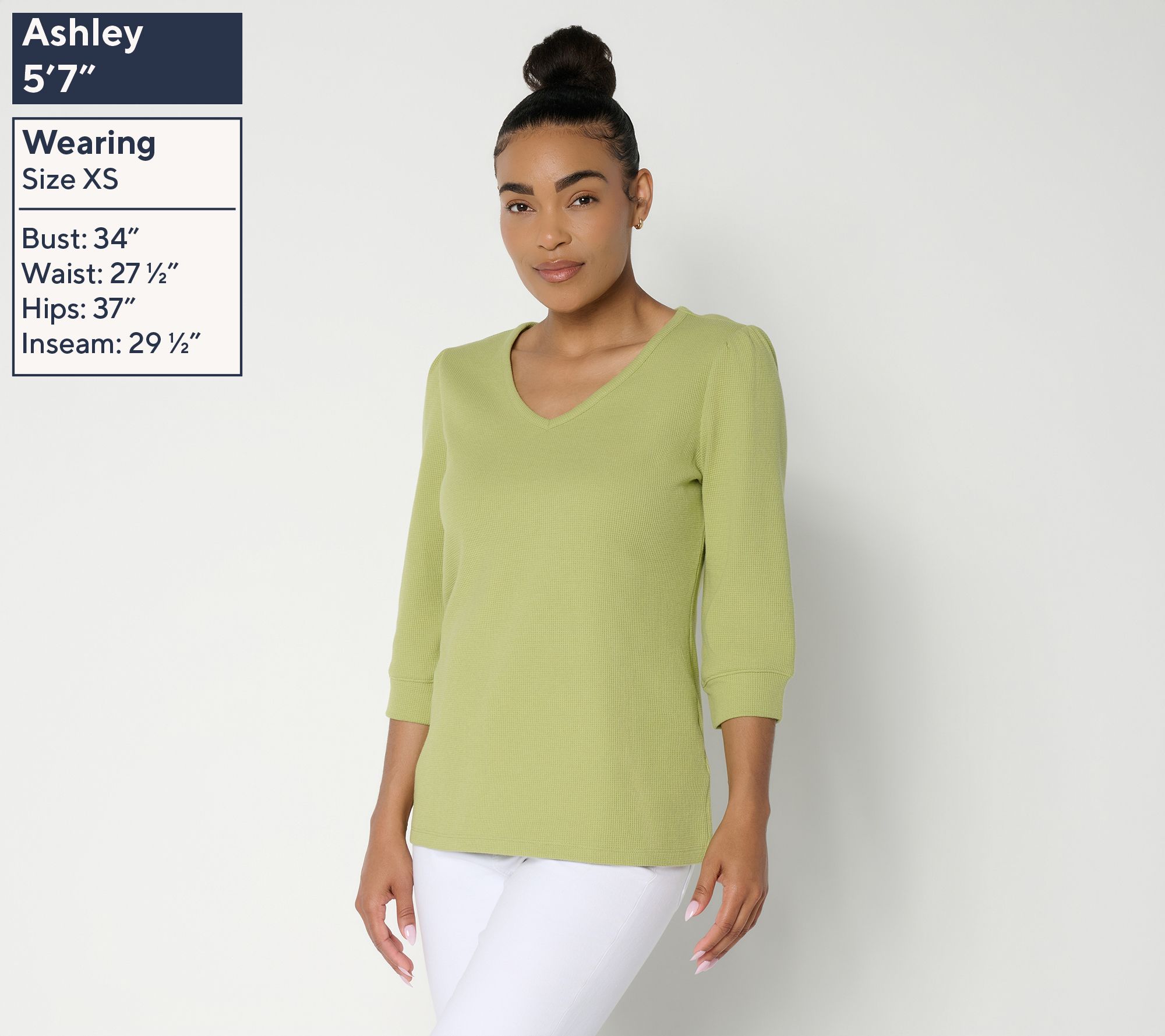 Denim & Co. Waffle Knit 3/4 Sleeve V-Neck Top with Cuffs | QVC