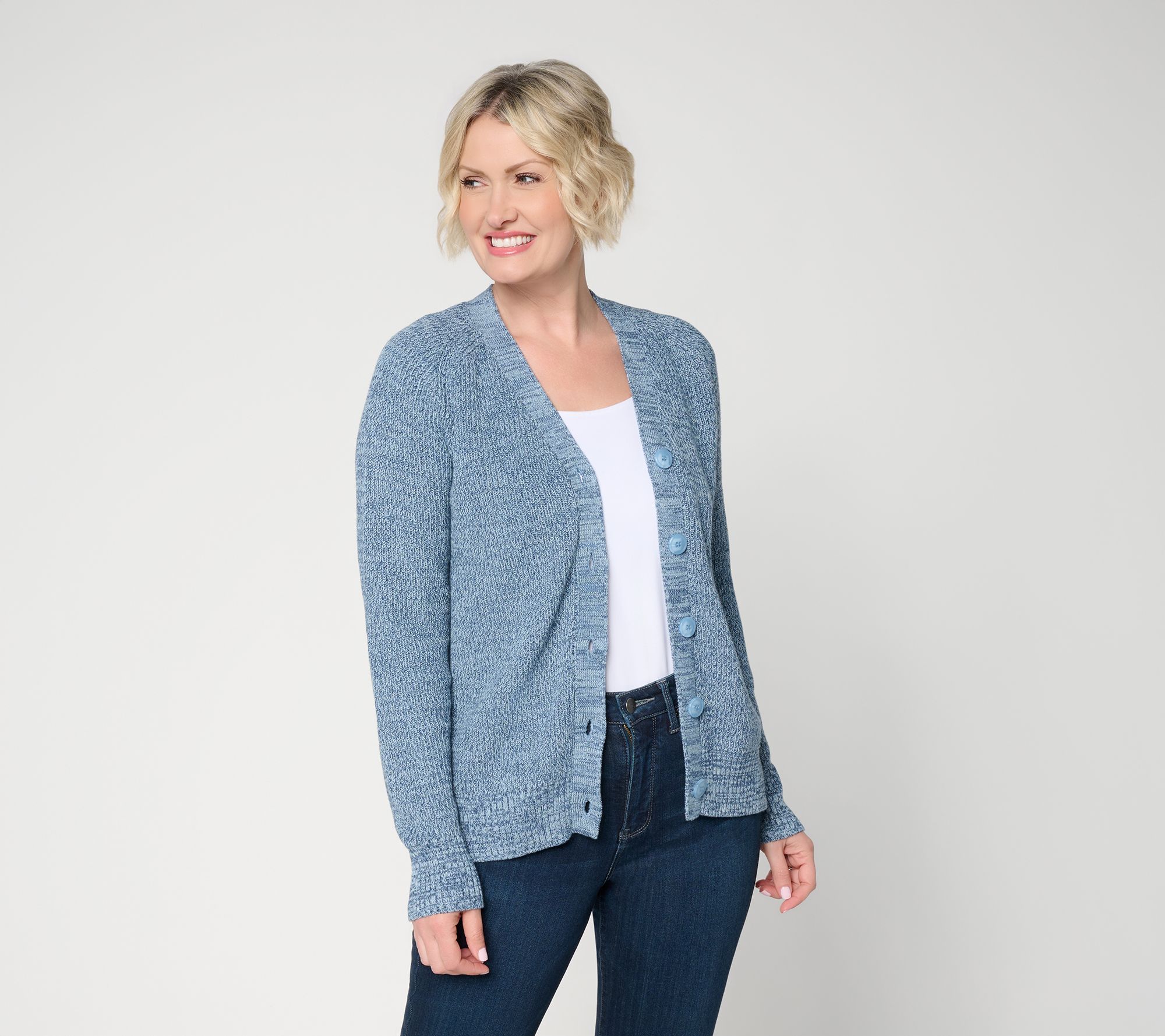  Belle by Kim Gravel Marled Shaker Knit 100% Cotton Cardigan - A733262