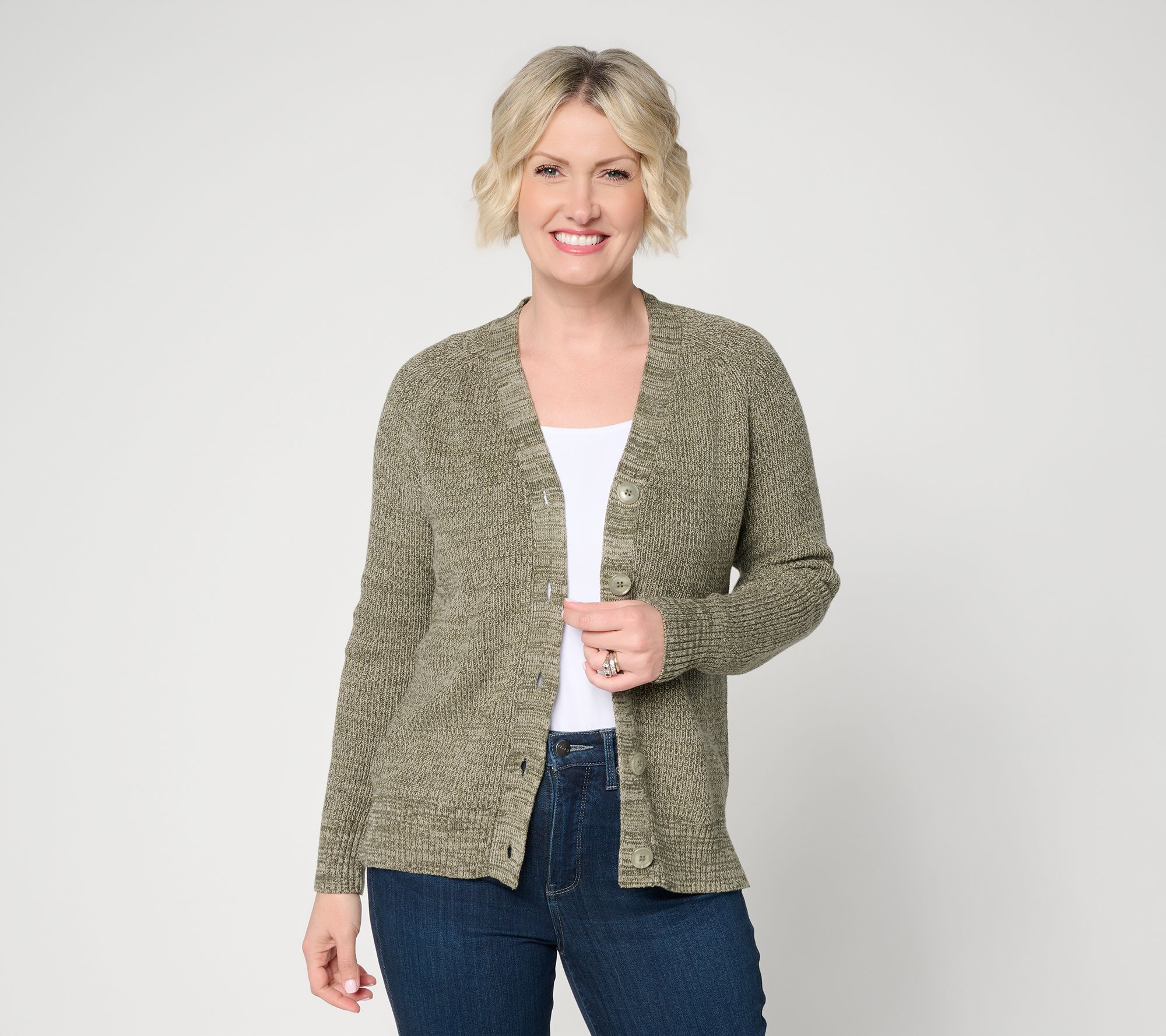 Belle by Kim Gravel Marled Shaker Knit 100% Cotton Cardigan