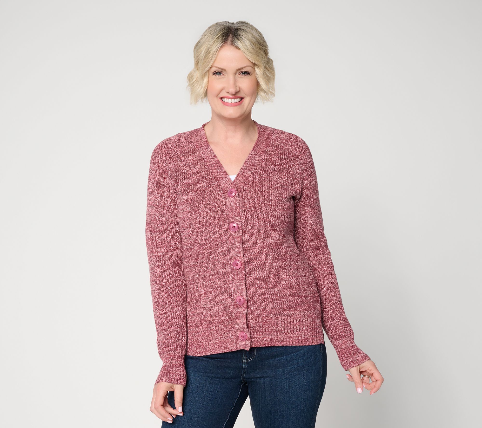 Belle by Kim Gravel Marled Shaker Knit 100% Cotton Cardigan