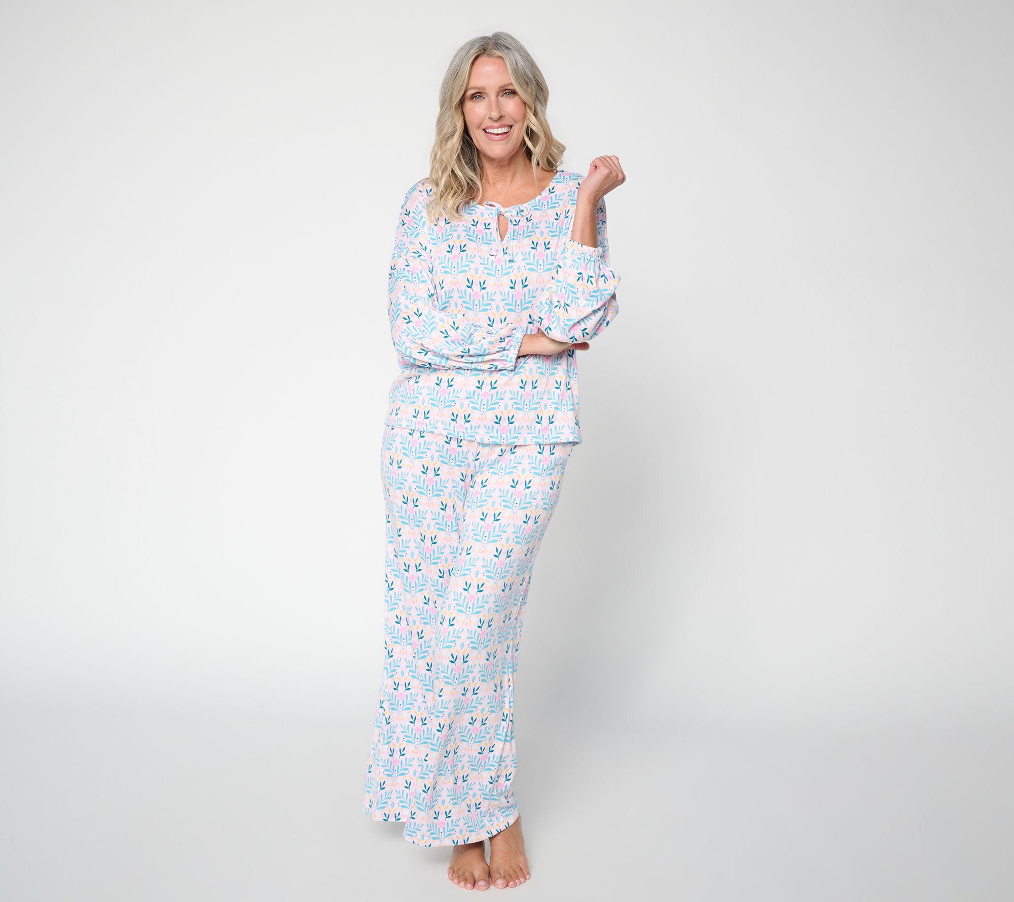 MUK LUKS Volume Sleeve Split Neck Top & Pant Lounge Set