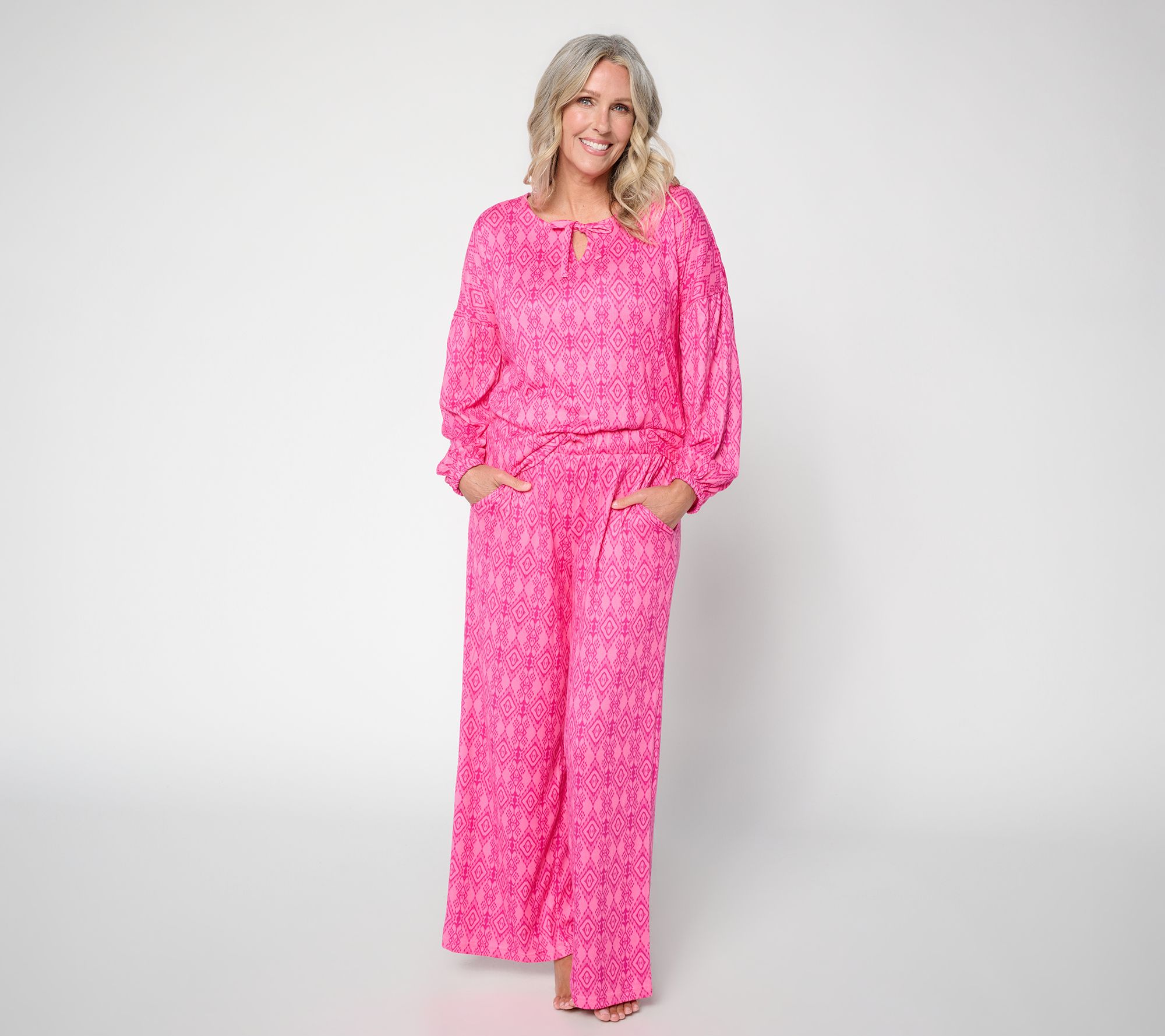 MUK LUKS Volume Sleeve Split Neck Top & Pant Lounge Set