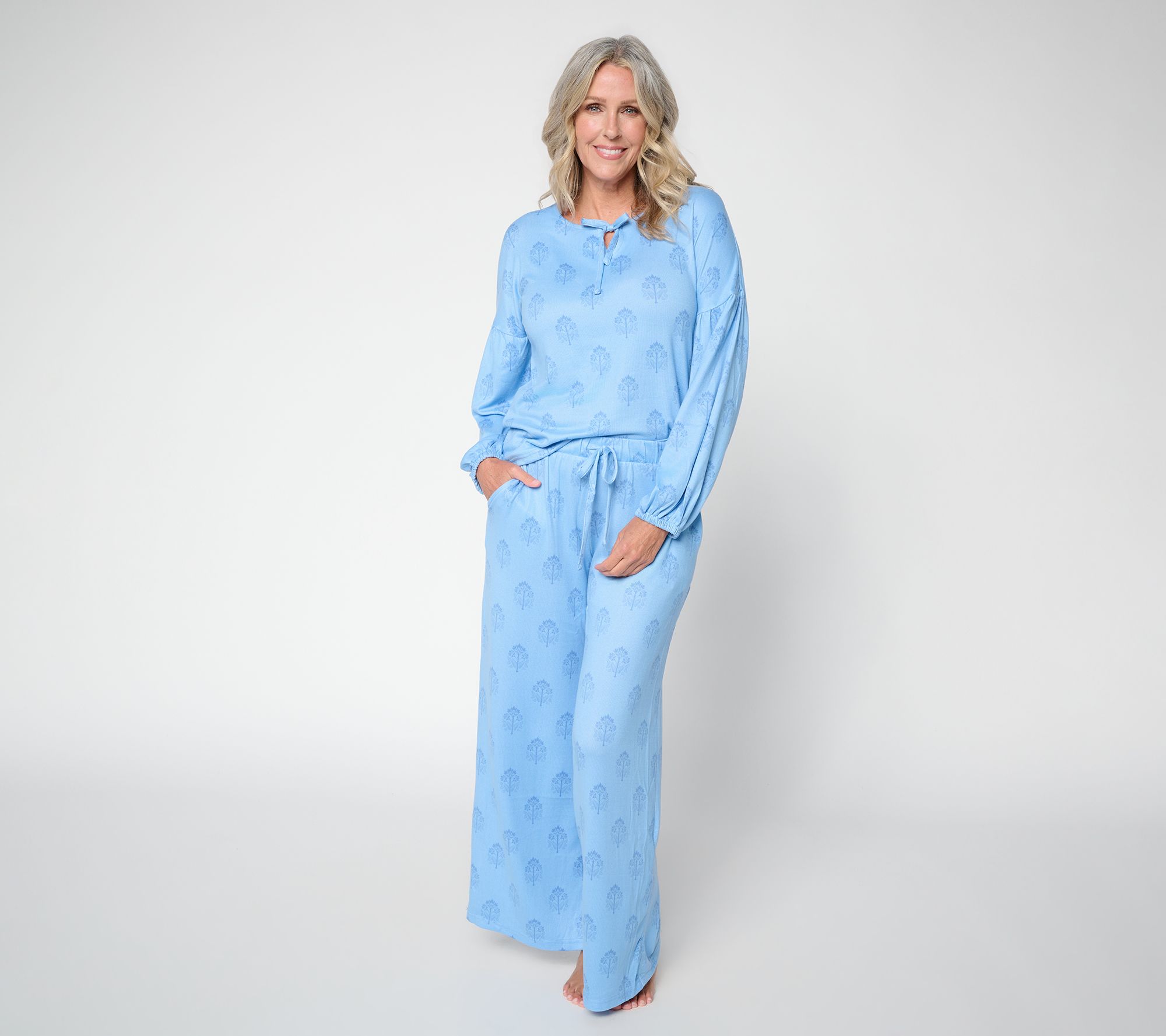 MUK LUKS Volume Sleeve Split Neck Top & Pant Lounge Set