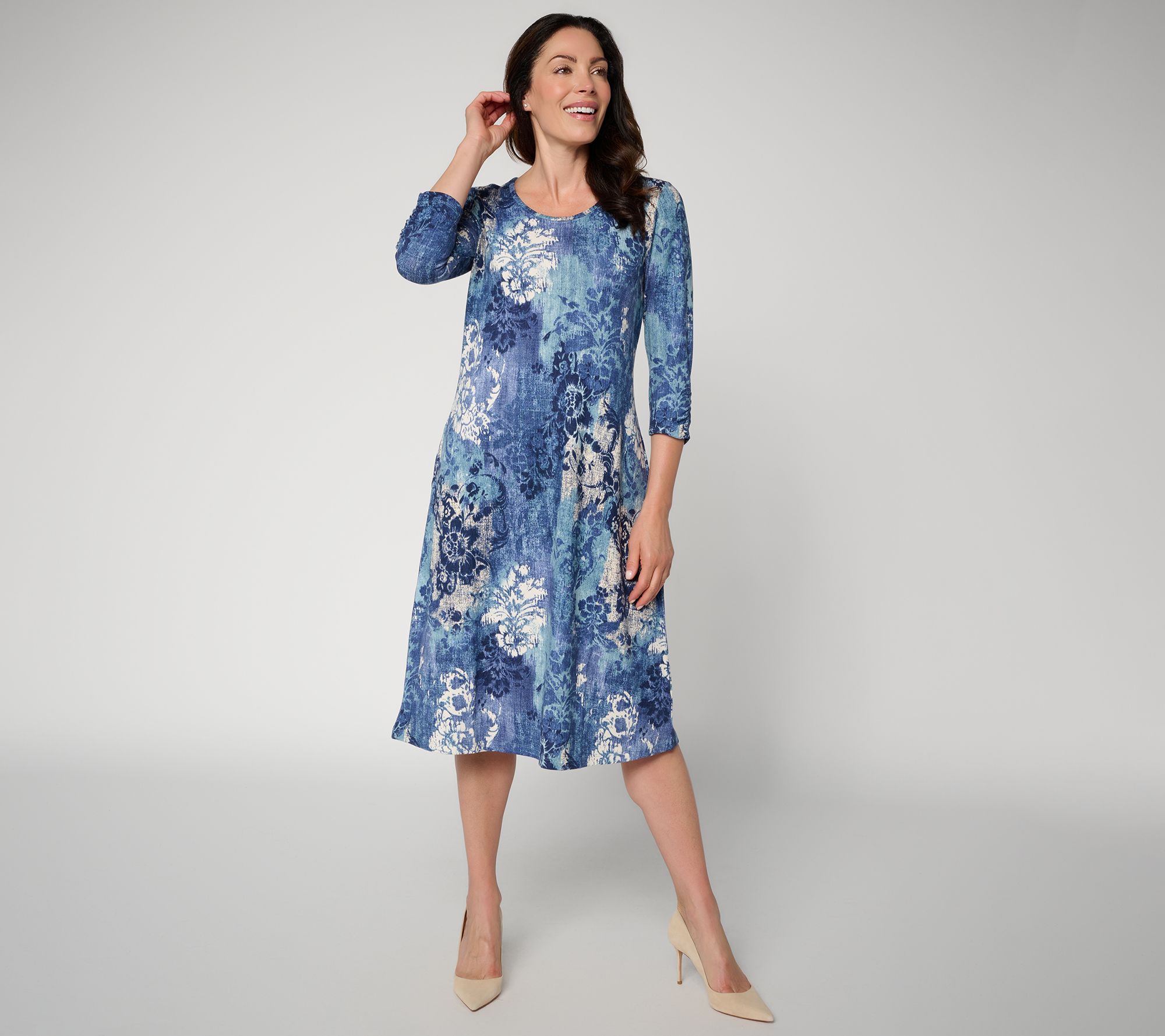 Denim & Co. Regular Heavenly Jersey 3/4-Sleeve Midi Dress
