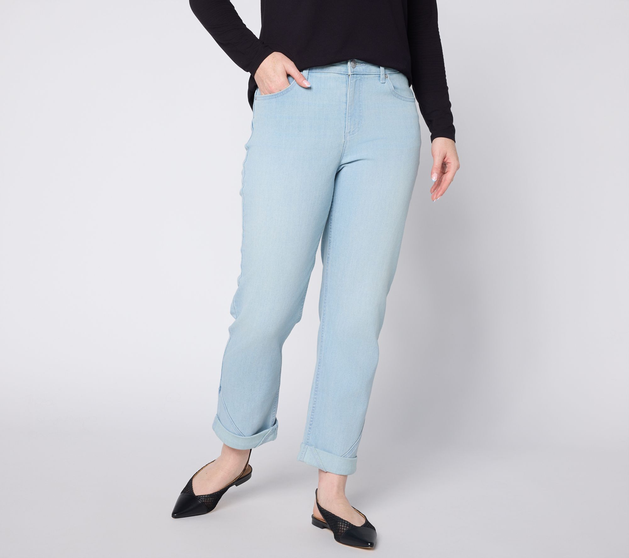 LOGO by Lori Goldstein Petite Indigo Boyfriend Ankle Jean w/ Seam