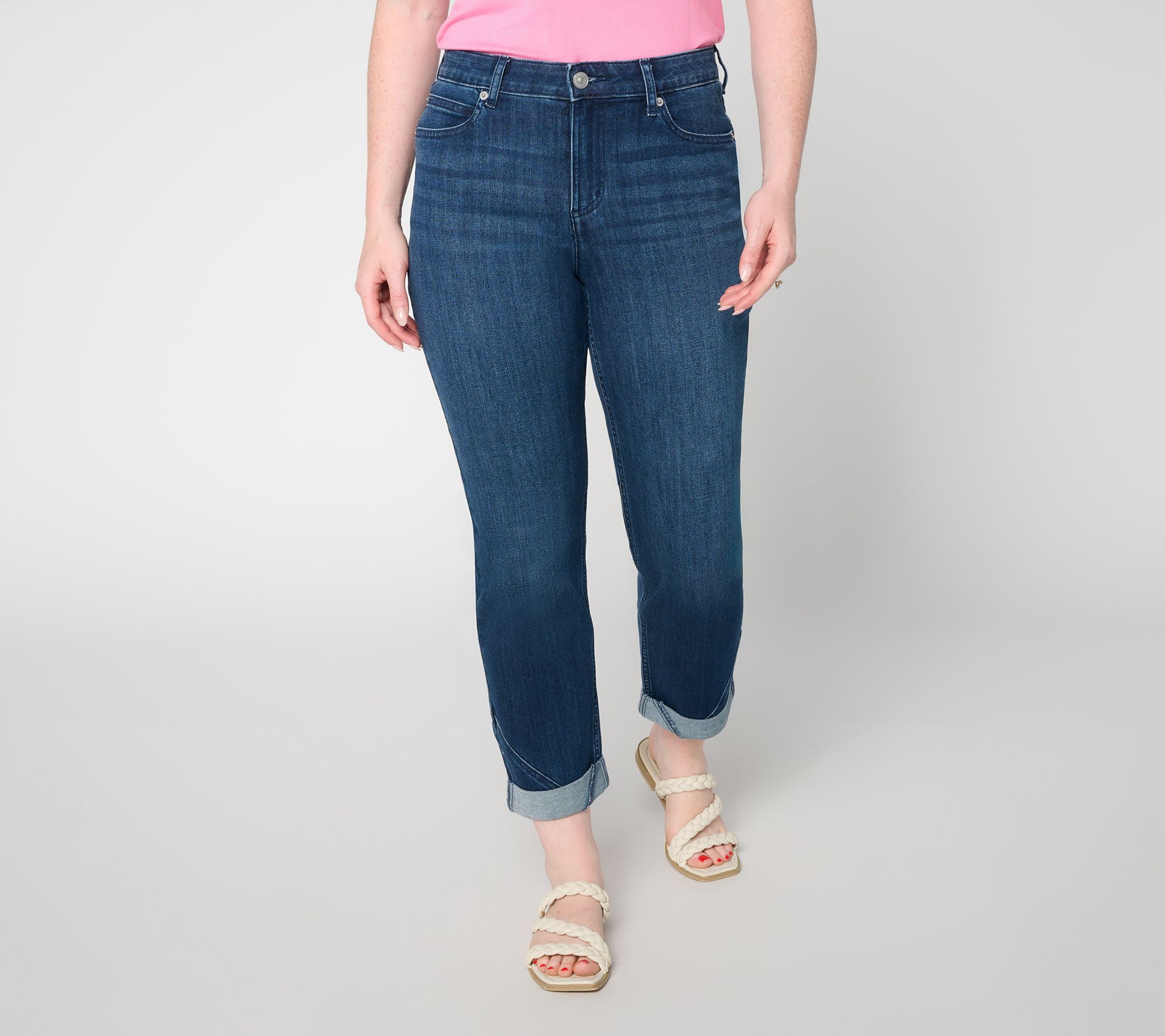 LOGO by Lori Goldstein Petite Indigo Boyfriend Ankle Jean w/ Seam