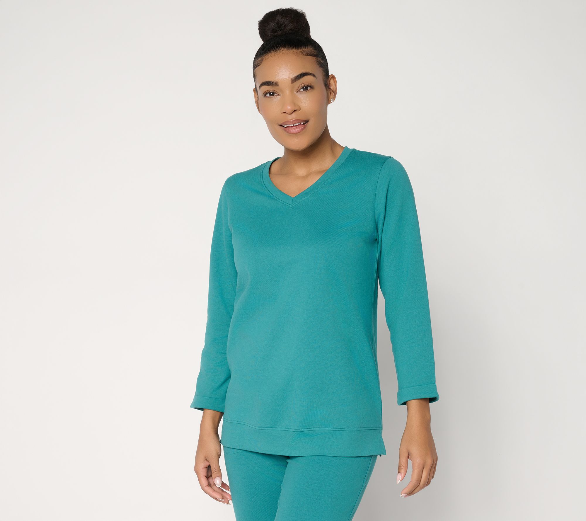 "As Is" Denim & Co. EasyWear French Terry Long Sleeve V-Neck Top