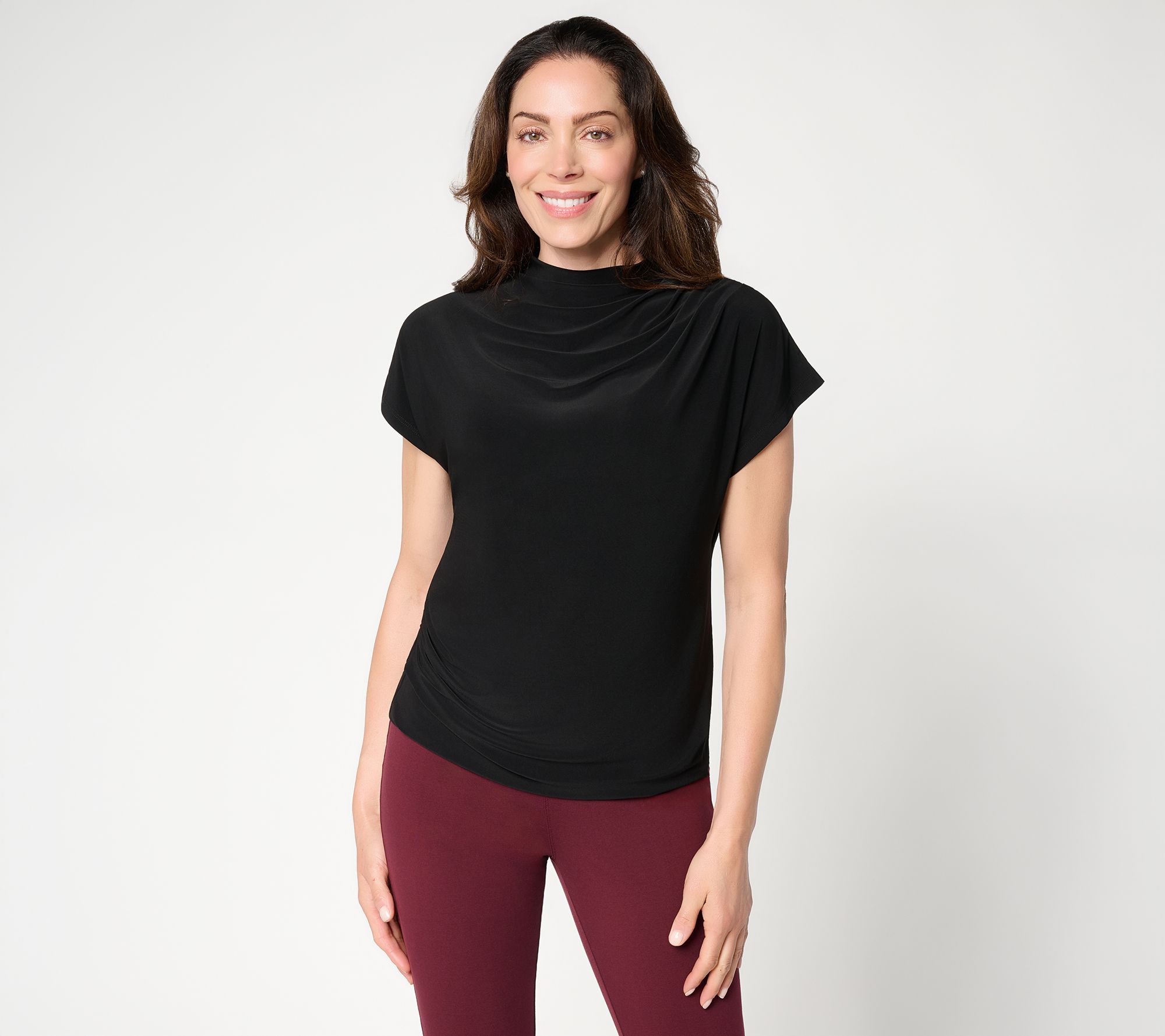 Dennis Basso Italia Knit Draped Mock Neck Top