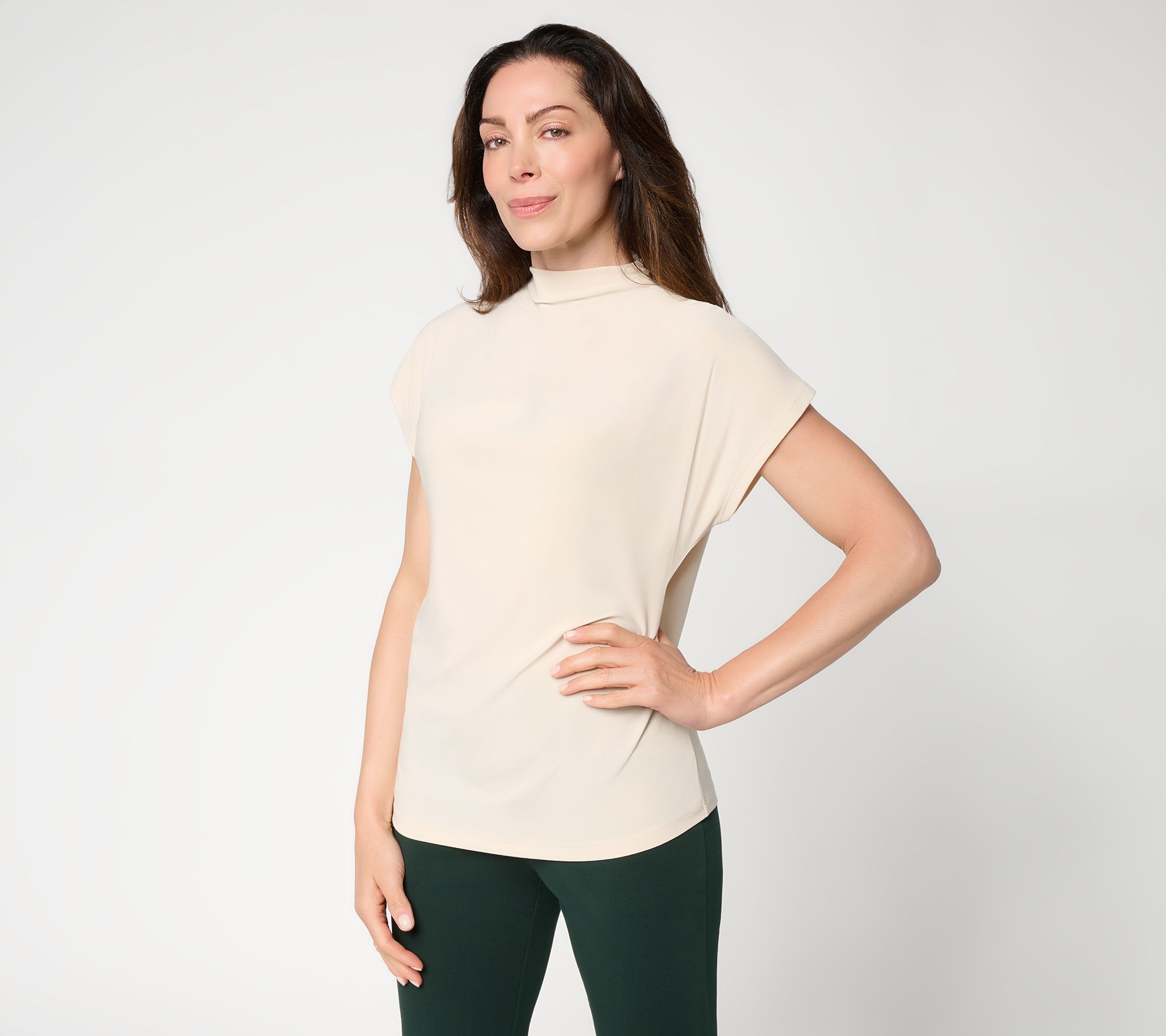 Dennis Basso Italia Knit Draped Mock Neck Top