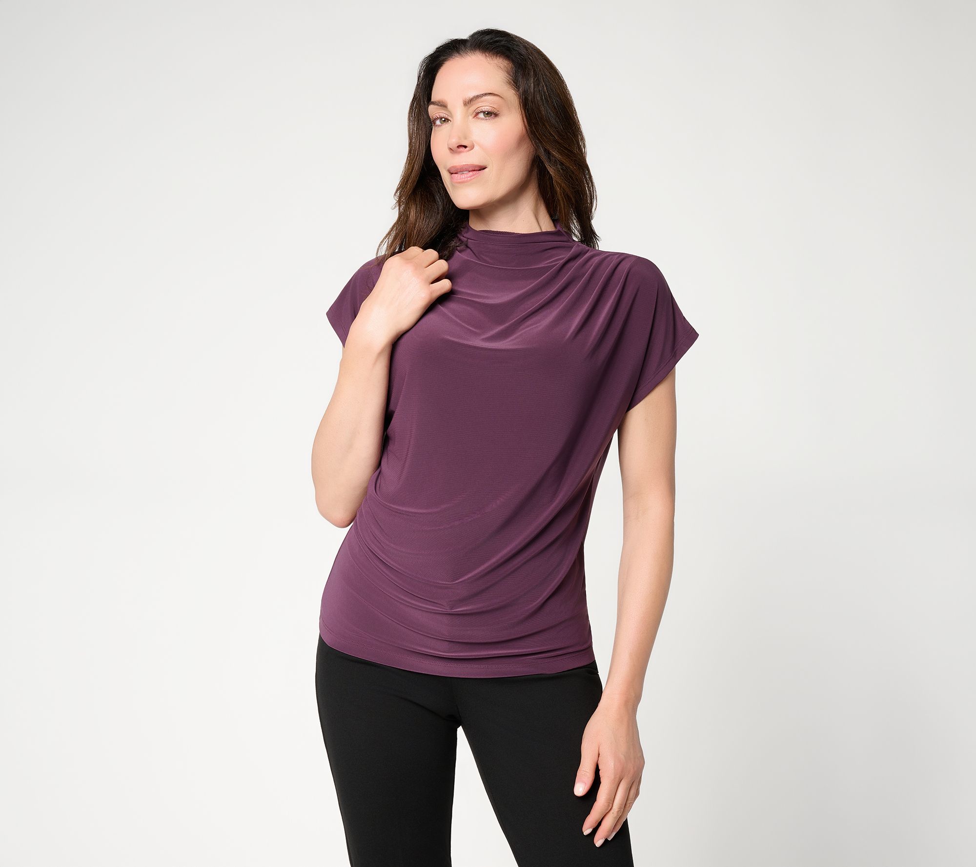 Dennis Basso Italia Knit Draped Mock Neck Top