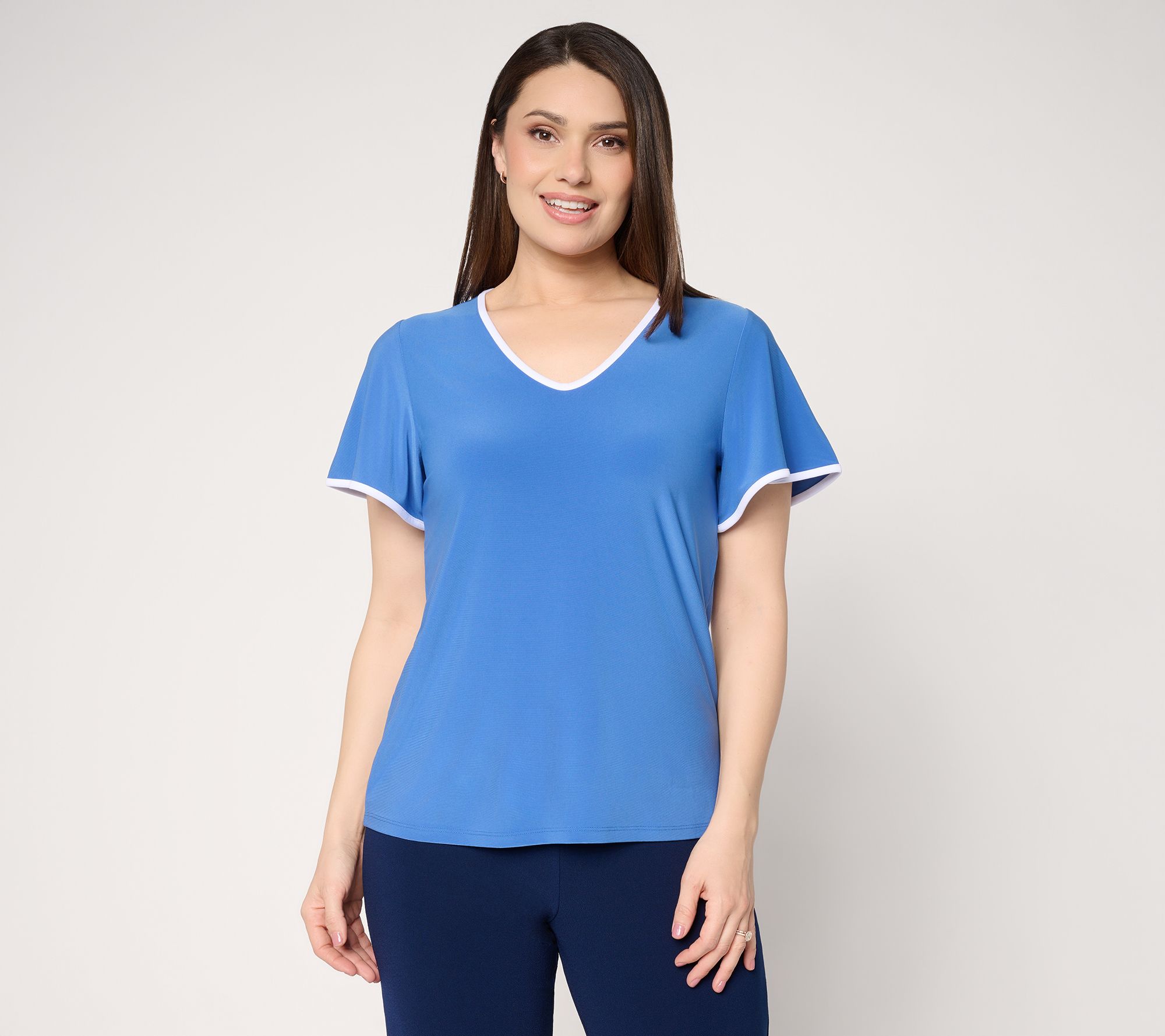 "As Is" Dennis Basso Flounce Sleeve Italia Knit Top