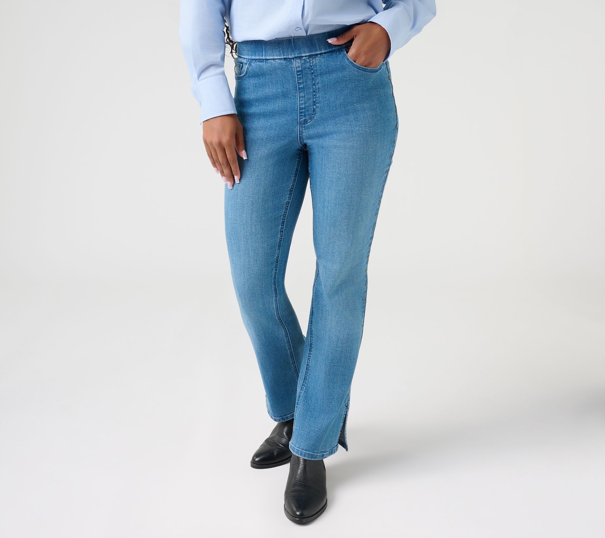 Susan Graver Regular Boot Cut Studded Detail Jeans