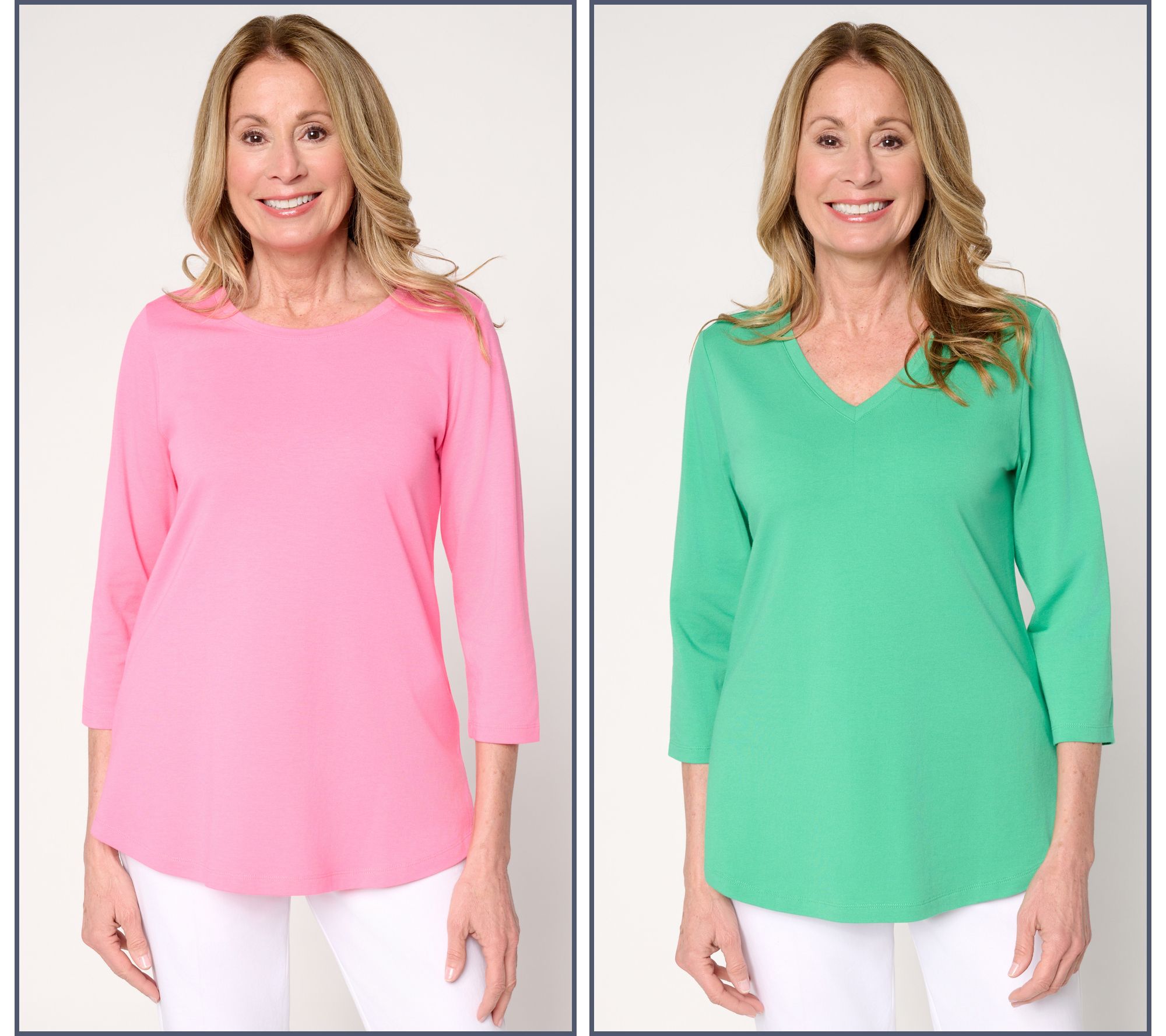 "As Is" Belle by Kim Gravel TripleLuxe Knit Set of 2 3/4 Sleeve Tops