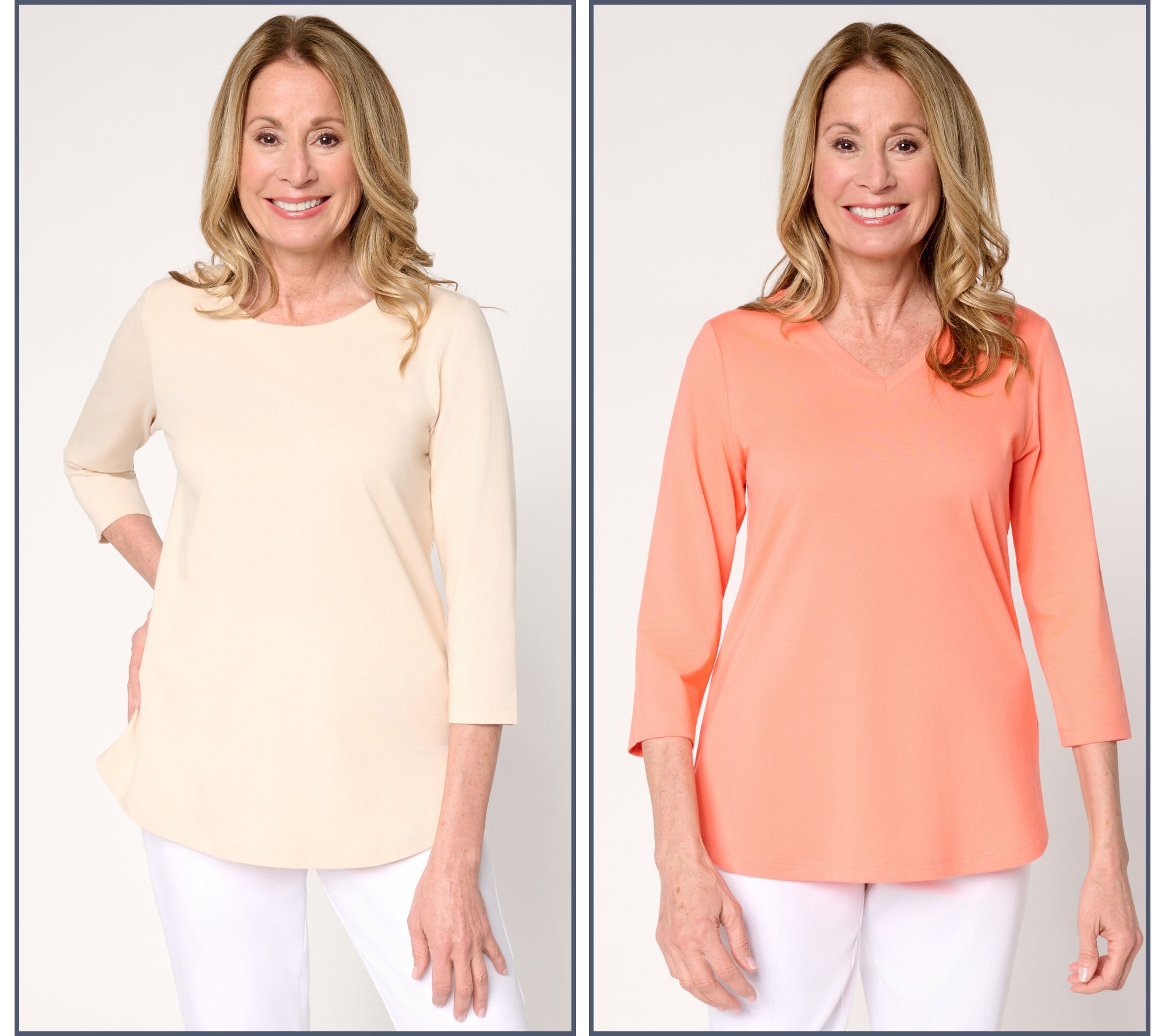 "As Is" Belle by Kim Gravel TripleLuxe Knit Set of 2 3/4 Sleeve Tops