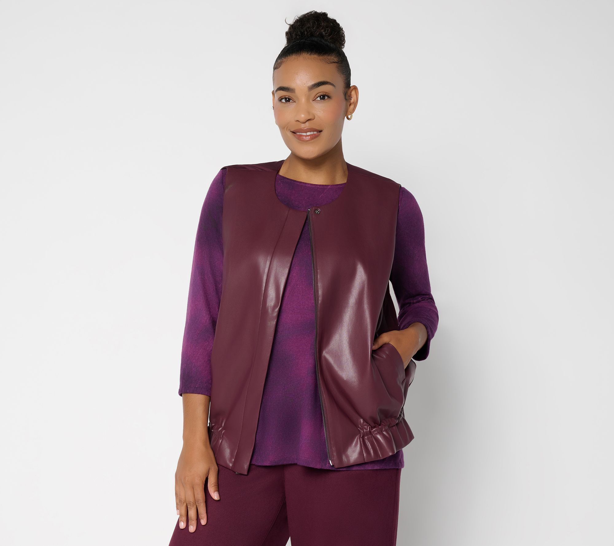  LOGO by Lori Goldstein Mixed Media Faux Leather Vest