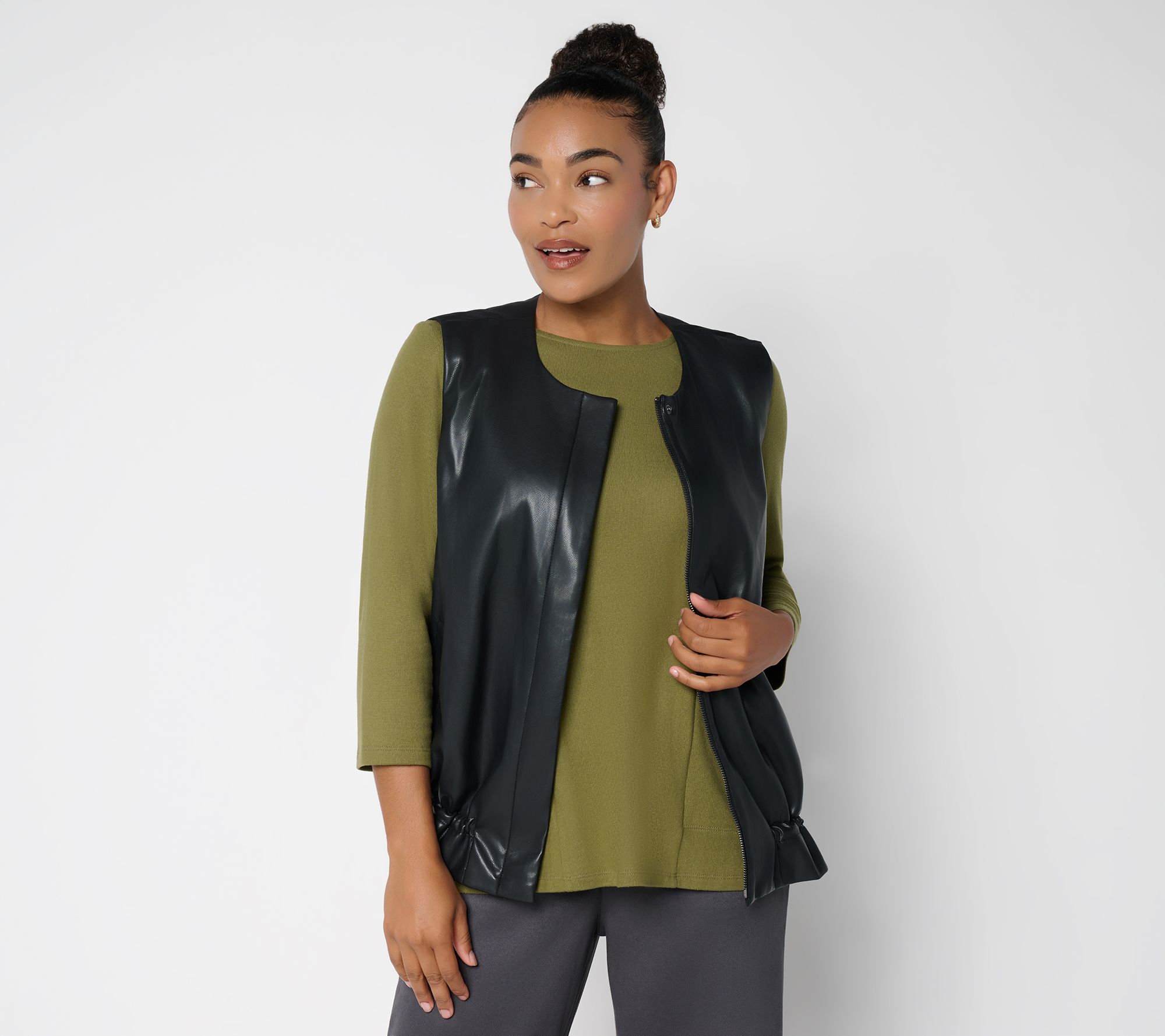 LOGO by Lori Goldstein Mixed Media Faux Leather Vest