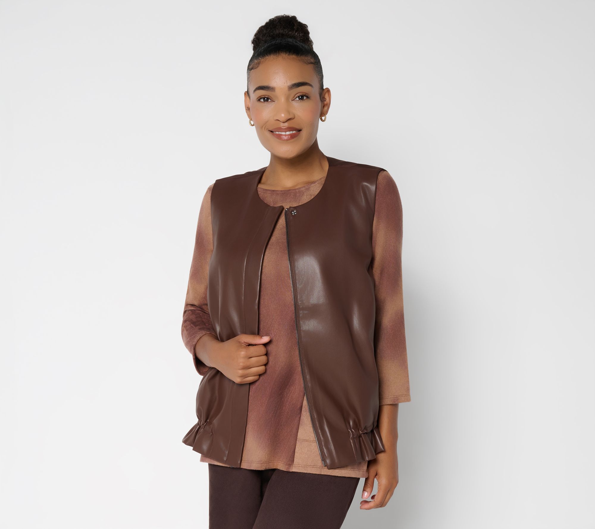 LOGO by Lori Goldstein Mixed Media Faux Leather Vest