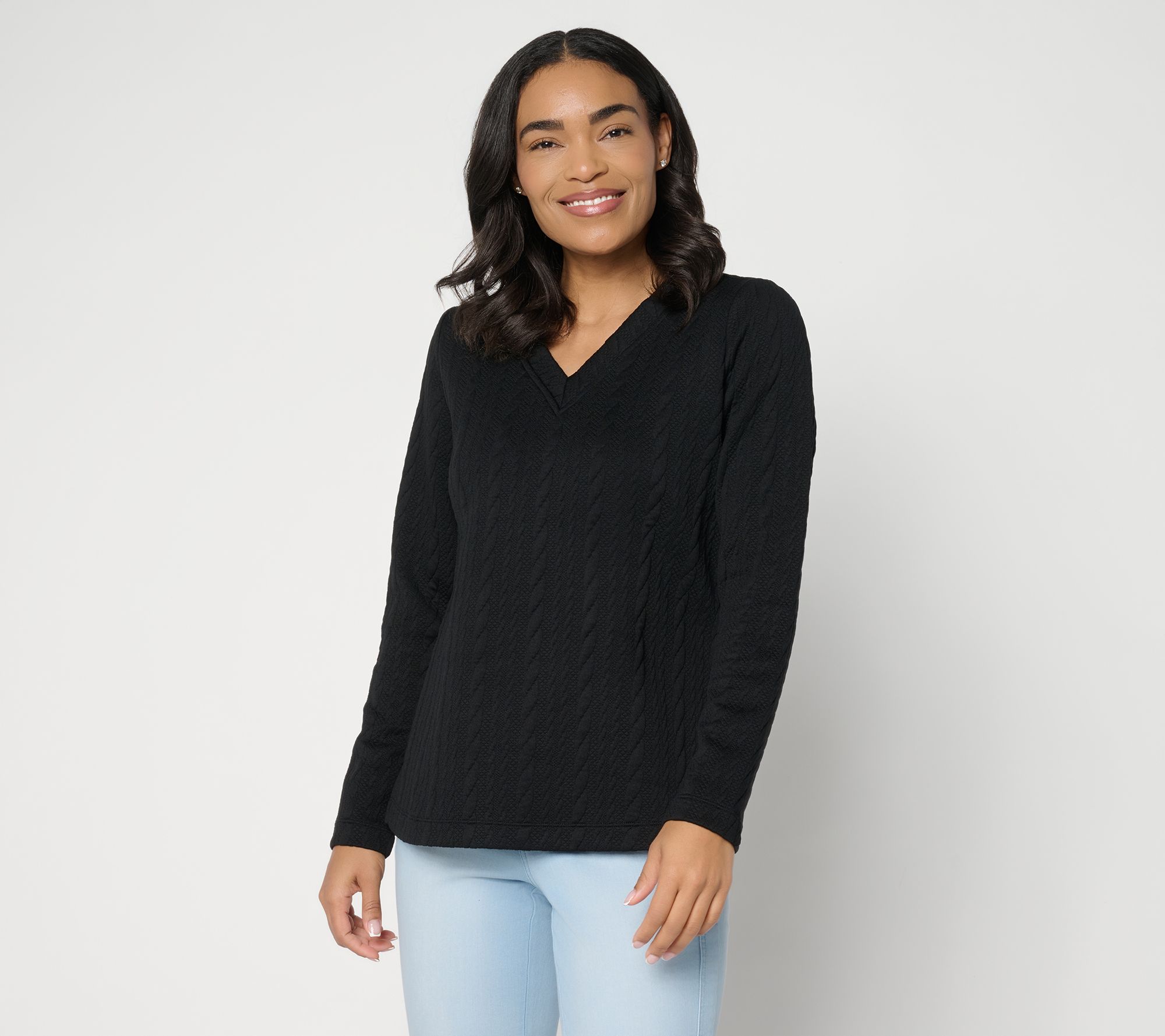 "As Is" Belle by Kim Gravel Cable Chic V Neck Textured Top