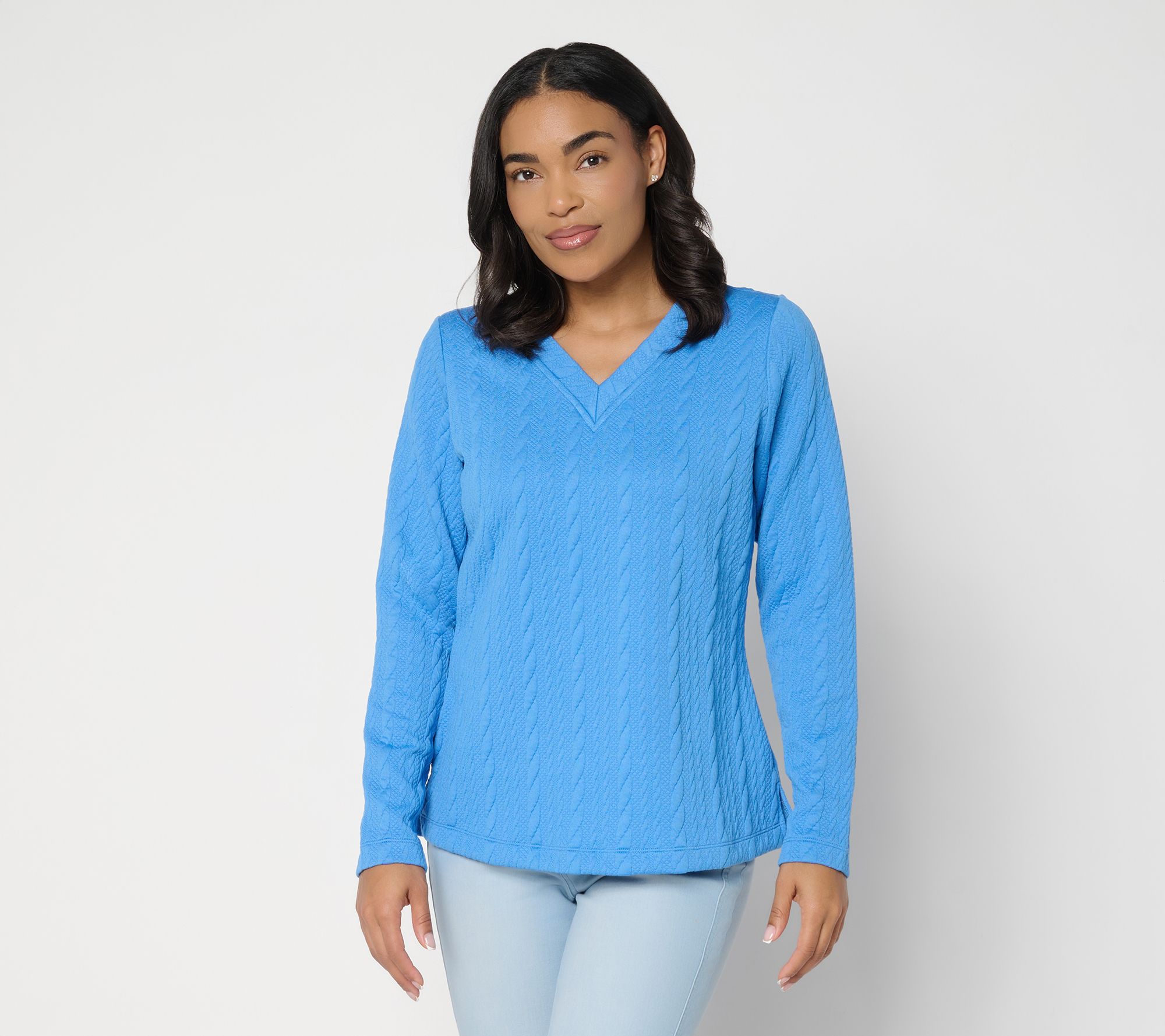 "As Is" Belle by Kim Gravel Cable Chic V Neck Textured Top