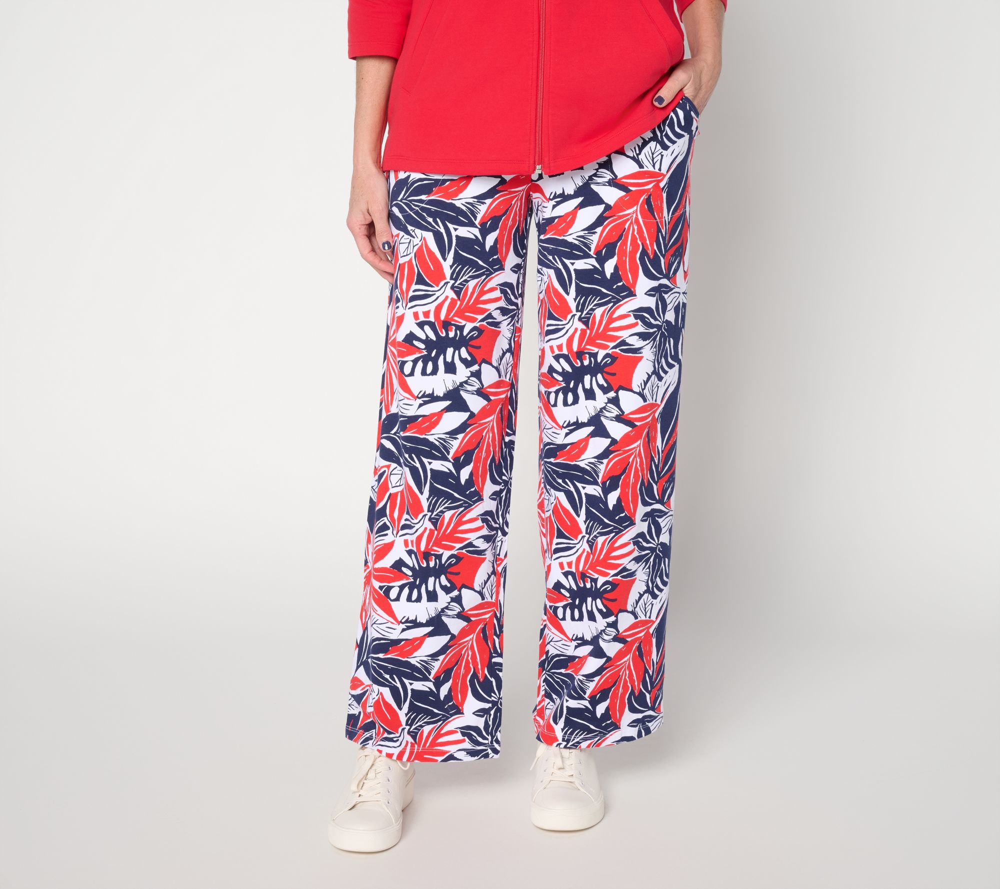 "As Is" Denim & Co. Beach Jersey Regular Print or Solid Wide Leg Pants